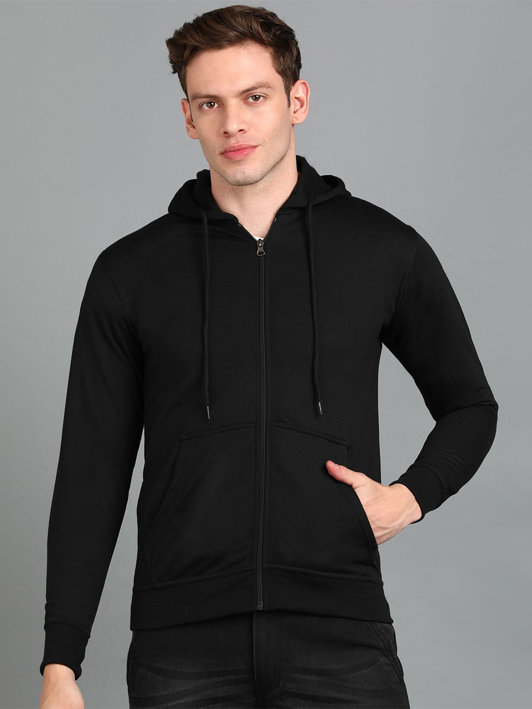 

FALTU.CO Men Solid Hooded Ribbed Cotton Sweatshirt, Black