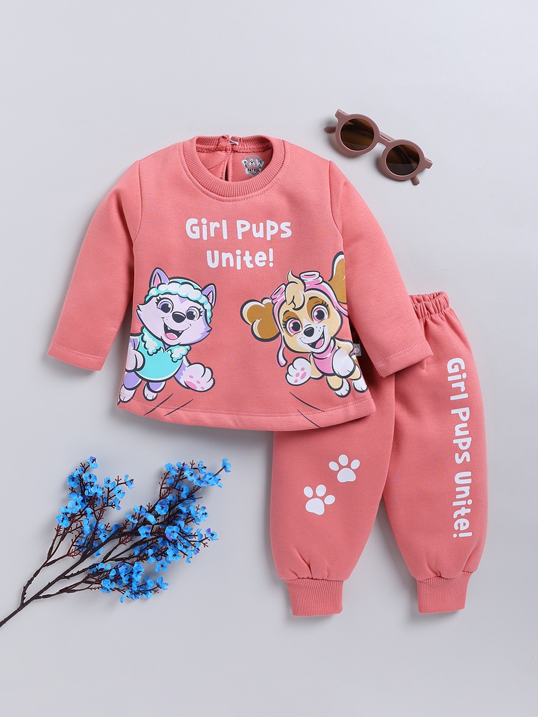 

YK X Tinyo Infant Girls Pure Cotton Peppa Pig Printed Sweatshirt & Joggers, Peach