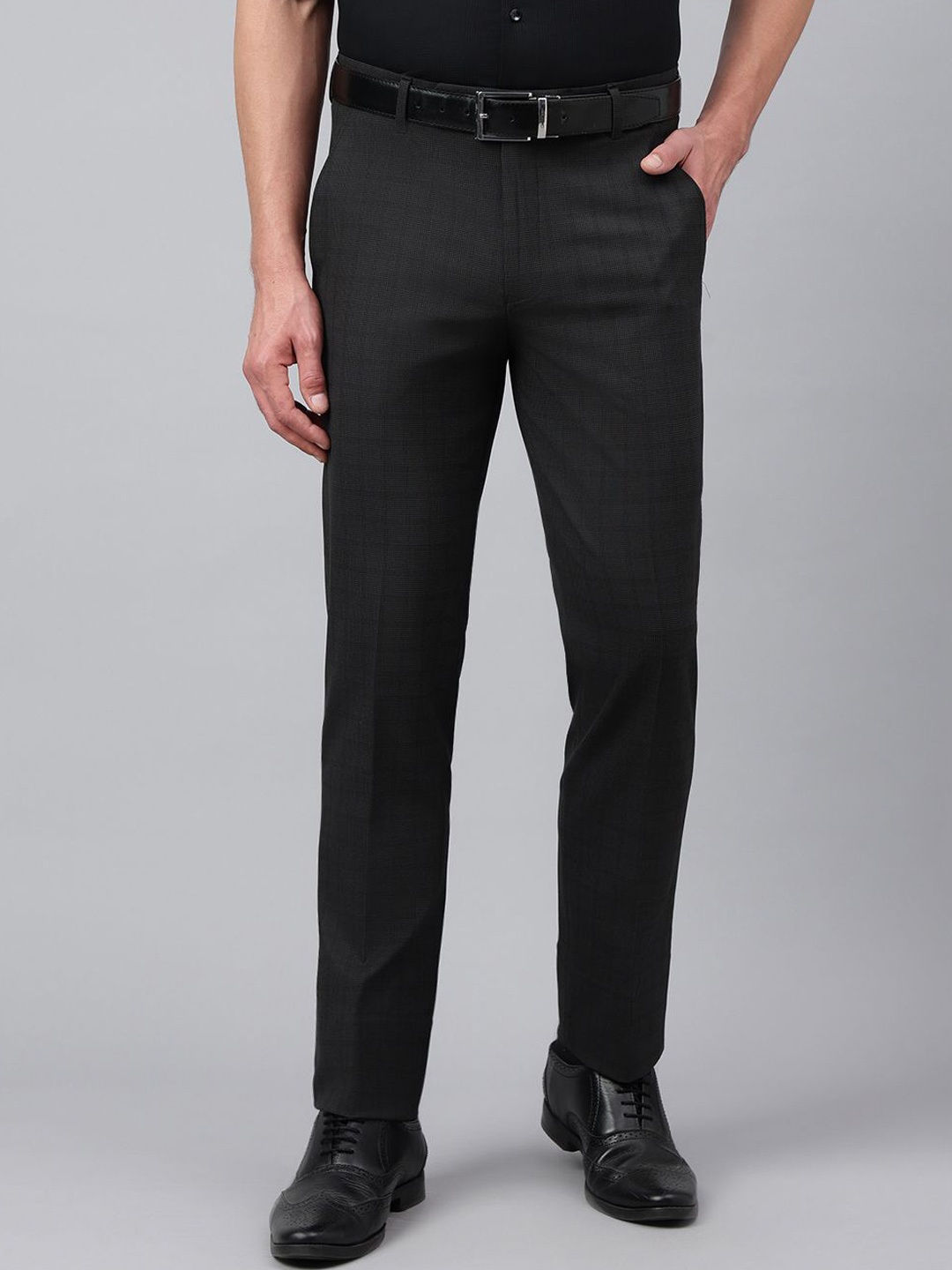 

Richlook Men Striped Smart Pleated Trousers, Black