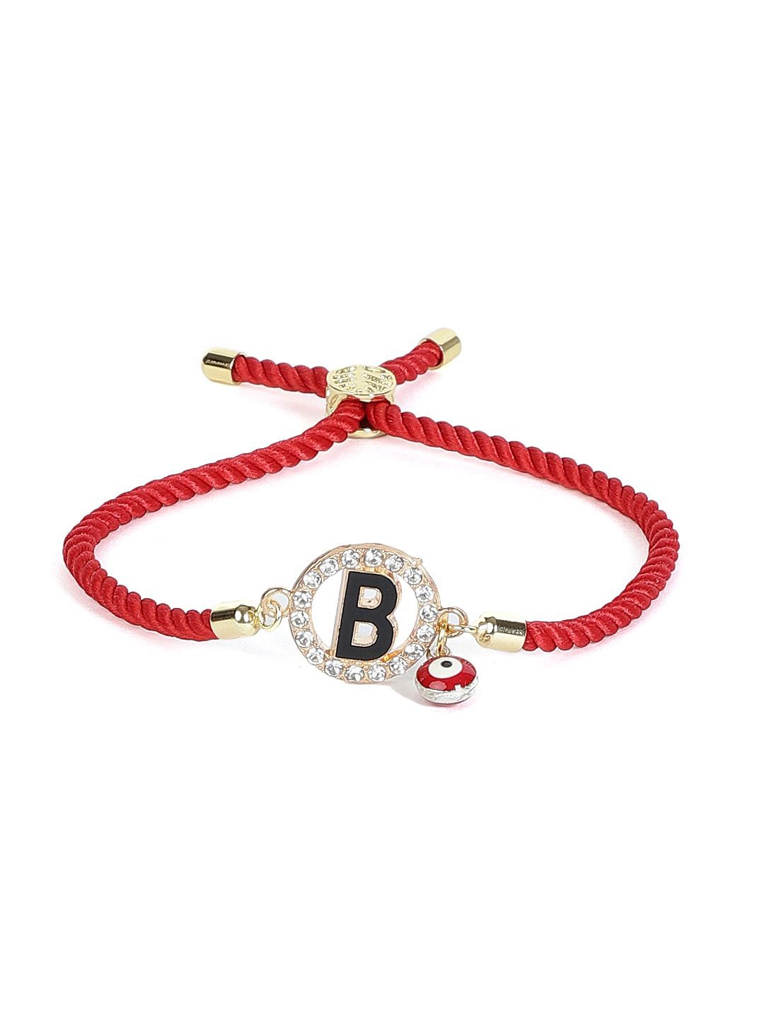 

EL REGALO Unisex B Letter With Evil Eye Artificial Stones Studded Charm Bracelet, Red