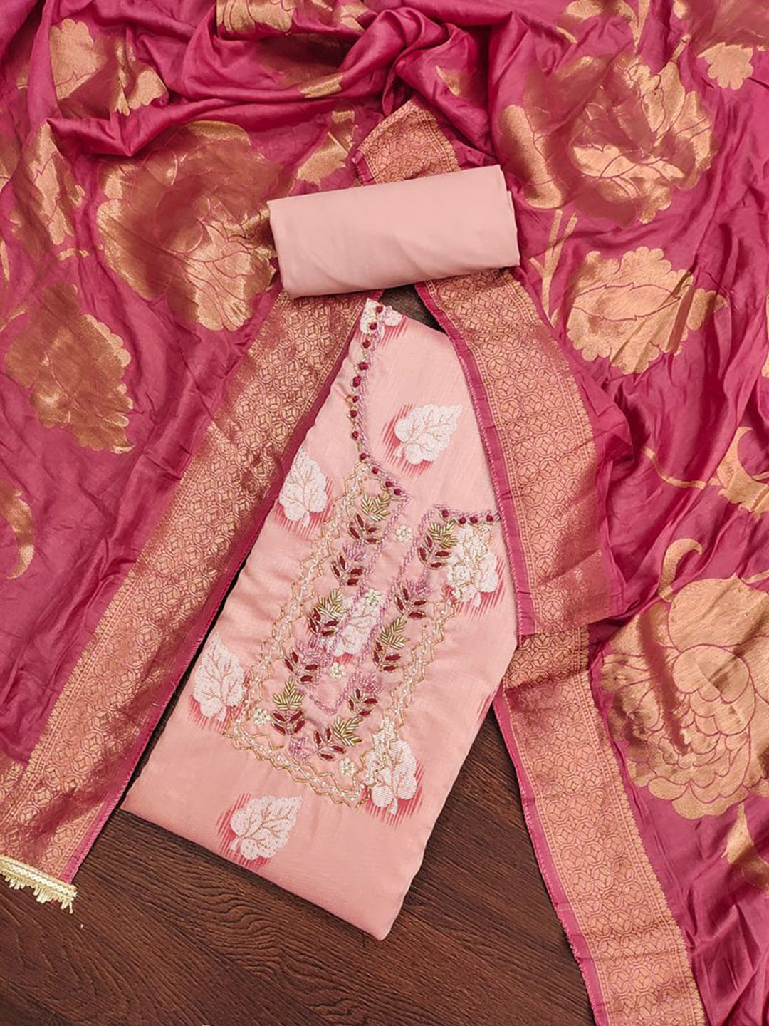 

ASISA Embroidered Zardozi Unstitched Dress Material, Peach