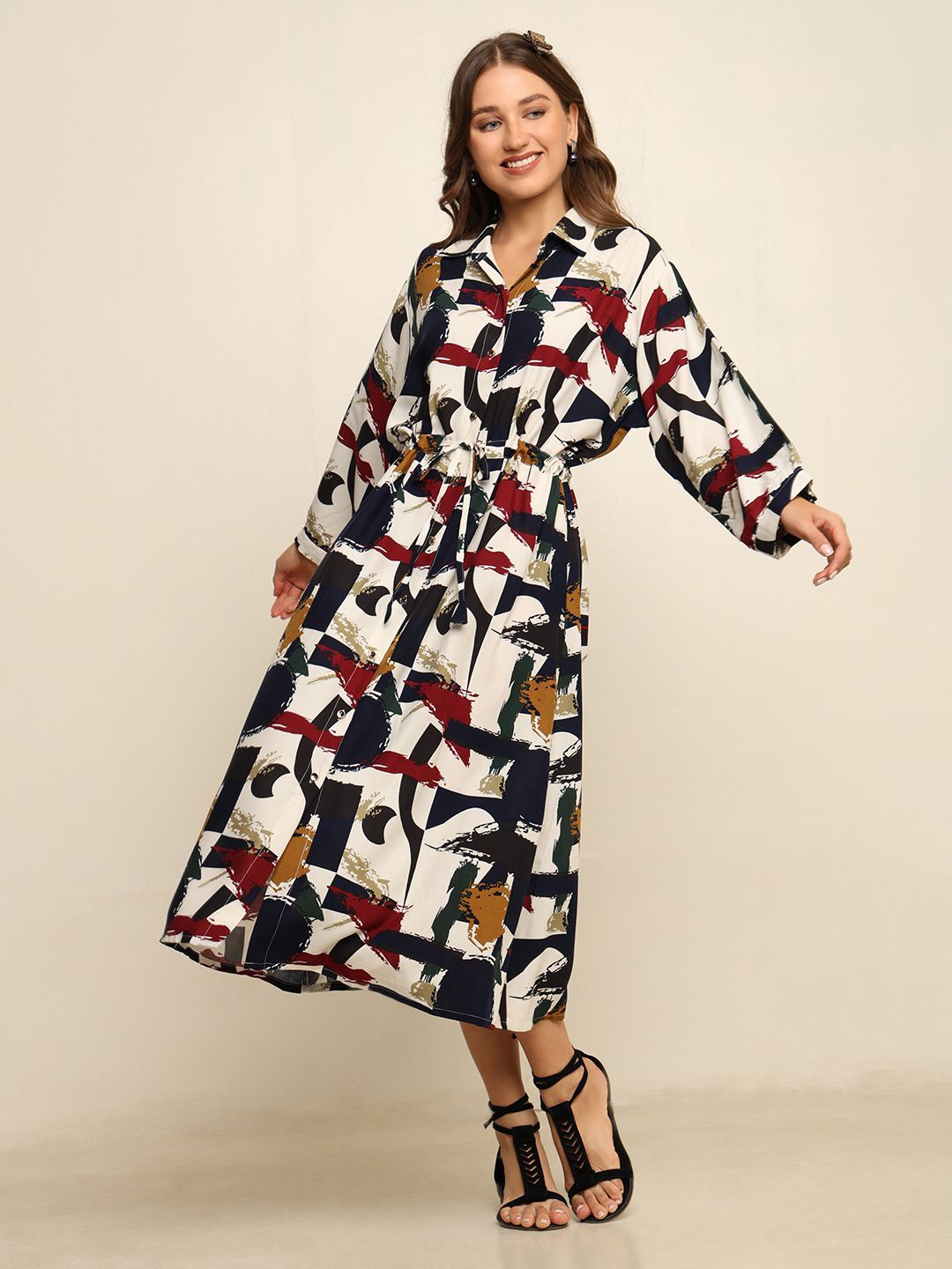 

CRAFTBAZAR Printed A-Line Maxi Dress, White