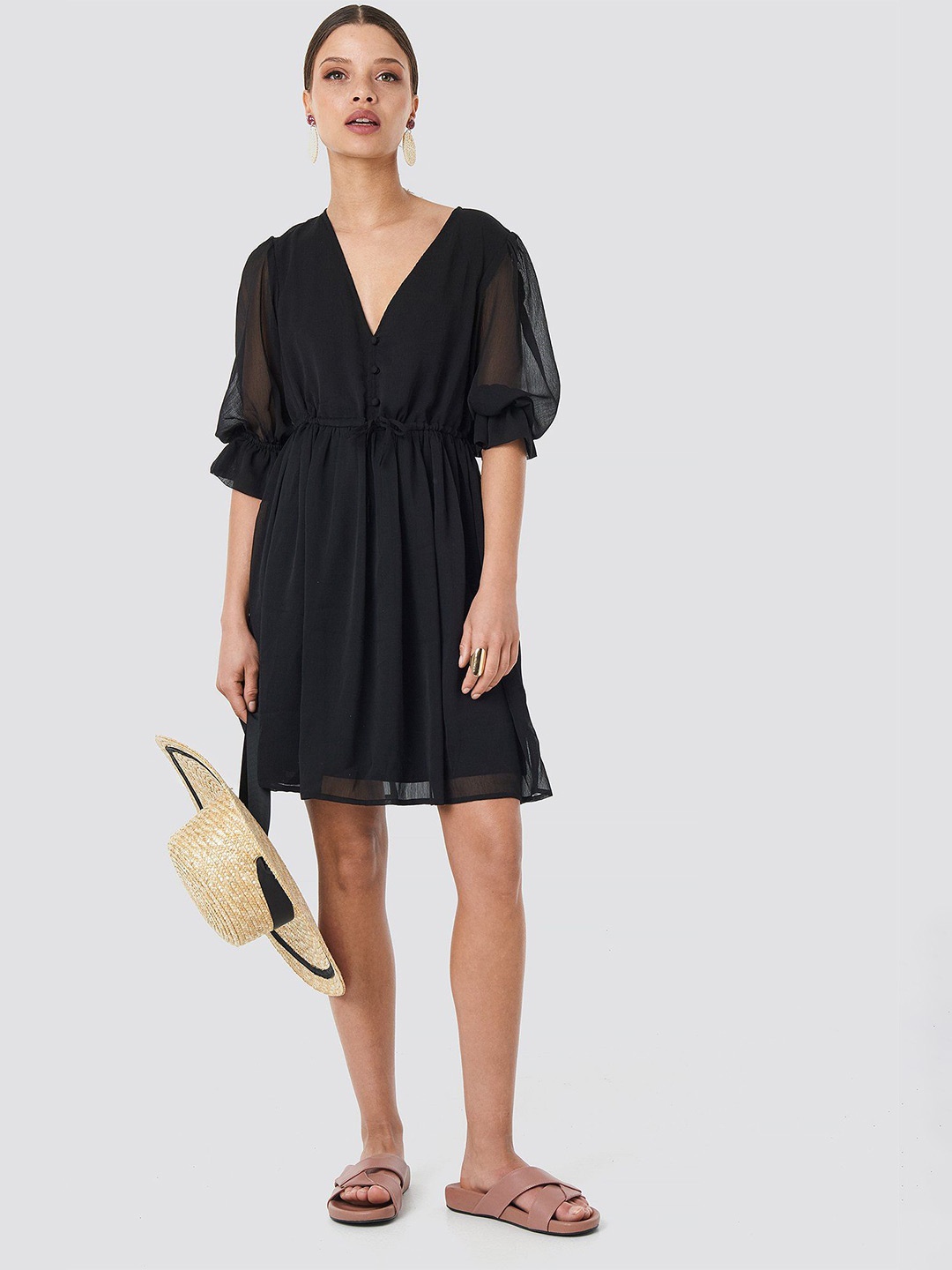 

Roadster Crepe Solid Mini A Line Dress, Black