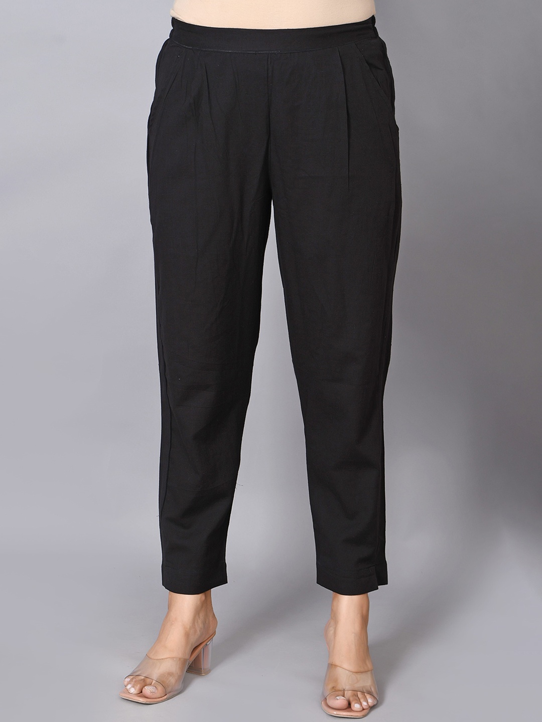 

Cloth Bites Women Easy Wash Pleated Trousers, Black