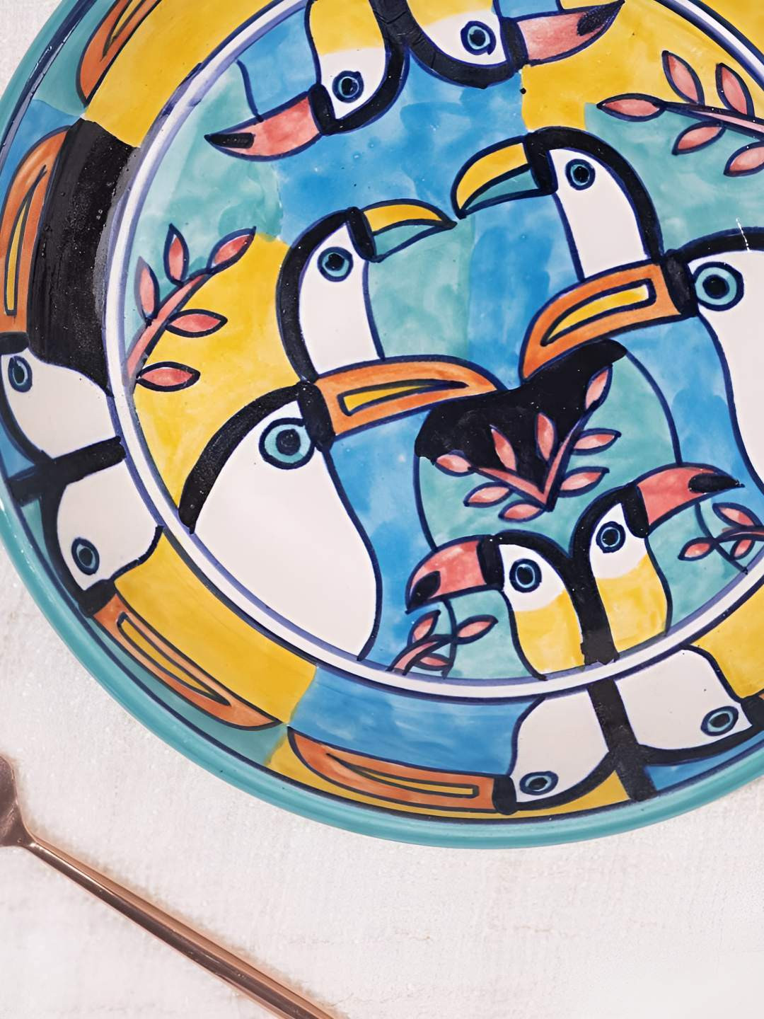 

AMALAFIEE CERAMICS Blue & Yellow Printed Glossy Ceramic Plate