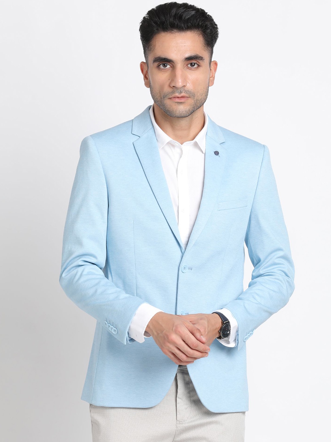 

Turtle Notched Lapel Collar Single-Breasted Casual Blazer, Blue