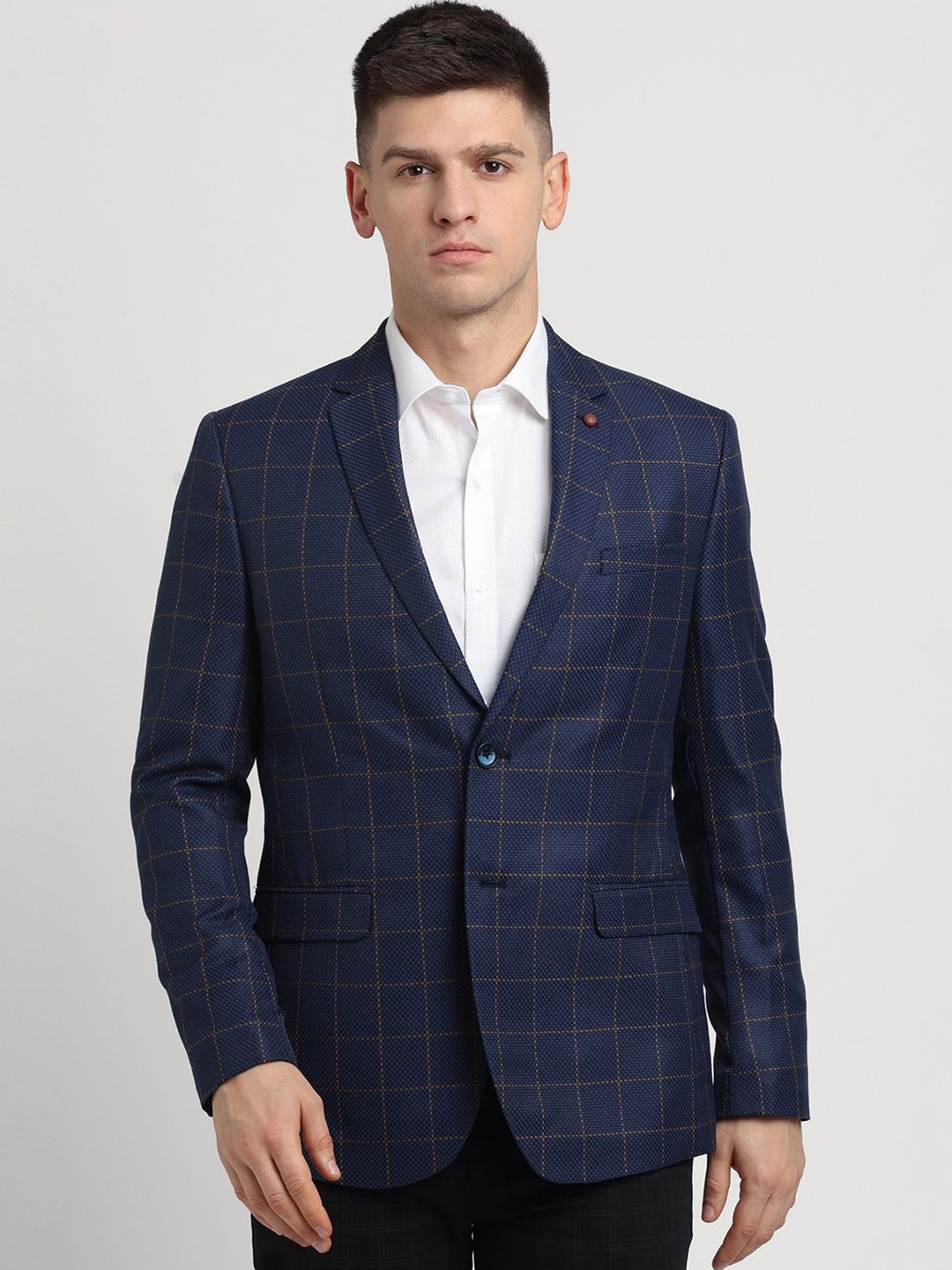 

Turtle Checked Single-Breasted Casual Blazer, Blue