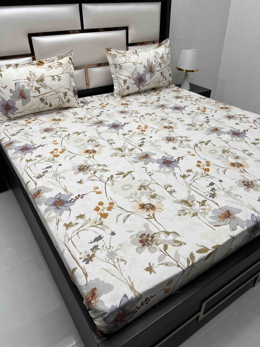 

Pure Decor White & Brown Floral Pure Cotton 300 TC Queen Bedsheet with 2 Pillow Covers