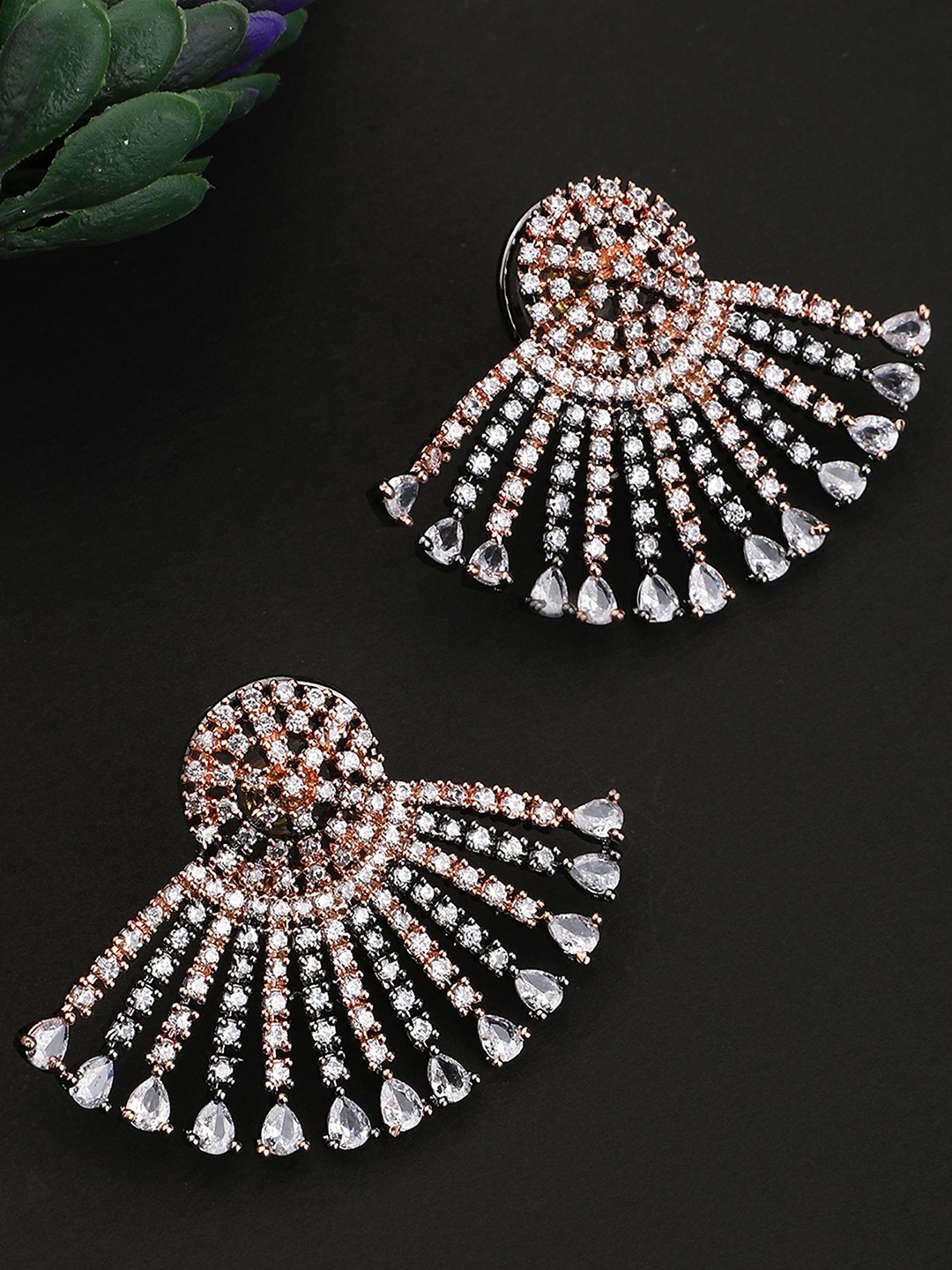 

ANIKAS CREATION Rose Gold Plated American Diamond Contemporary Studs, White