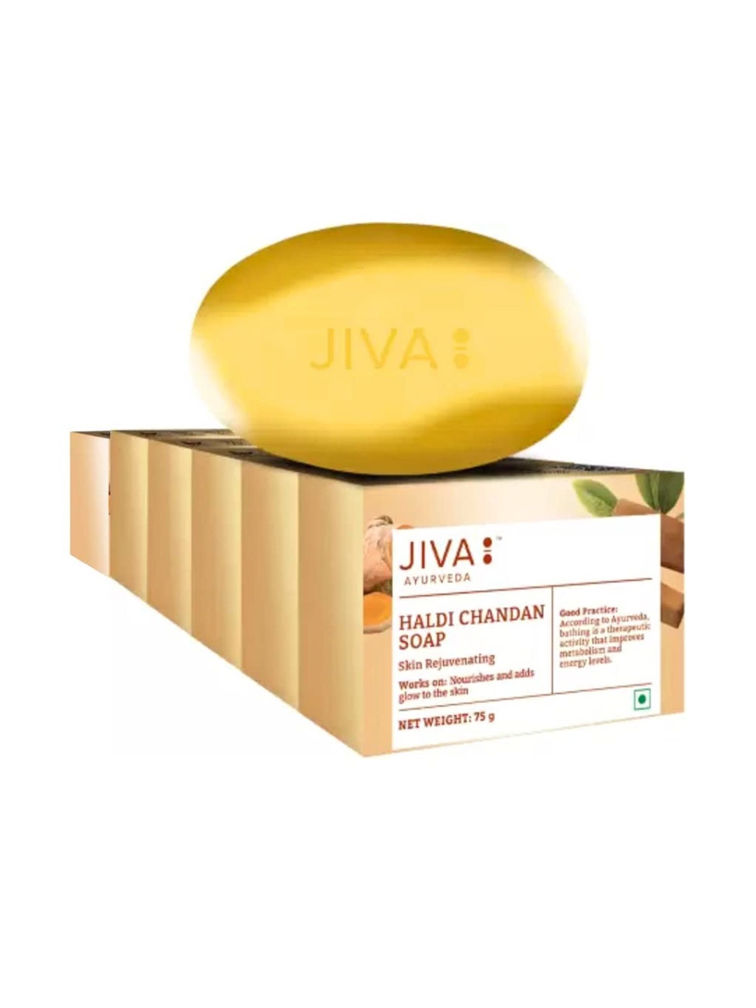 

Jiva Set Of 6 Ayurveda Skin Rejuvenating Haldi Chandan Soaps - 75g Each, Yellow