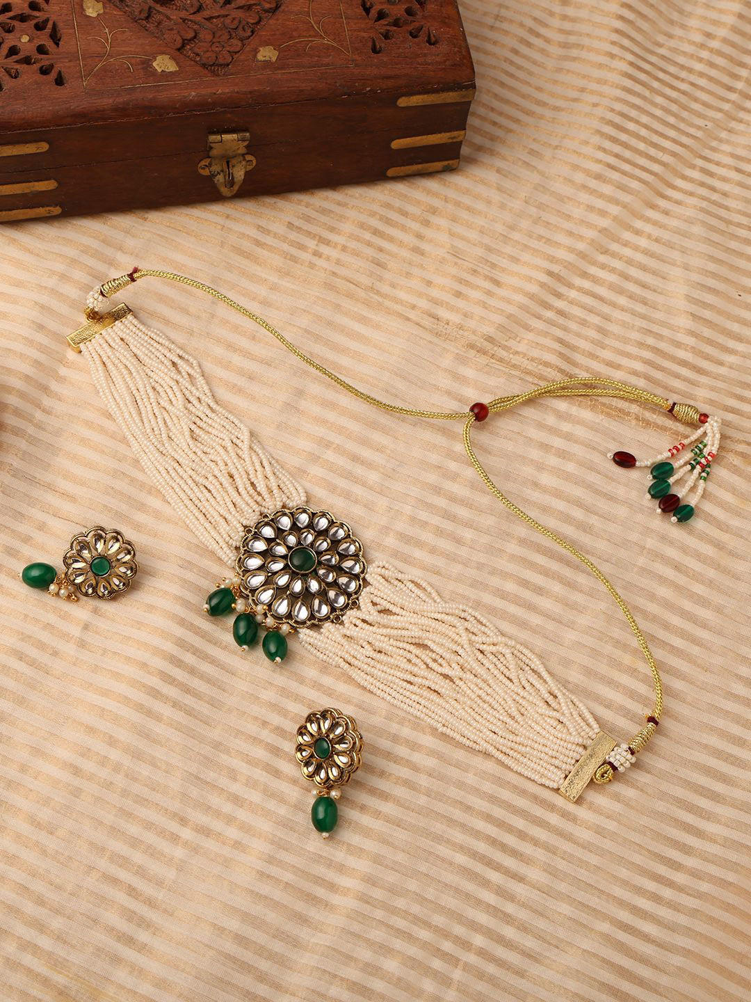 

VENI 18K Gold-Plated Kundan-Studded & Beaded Jewellery Set