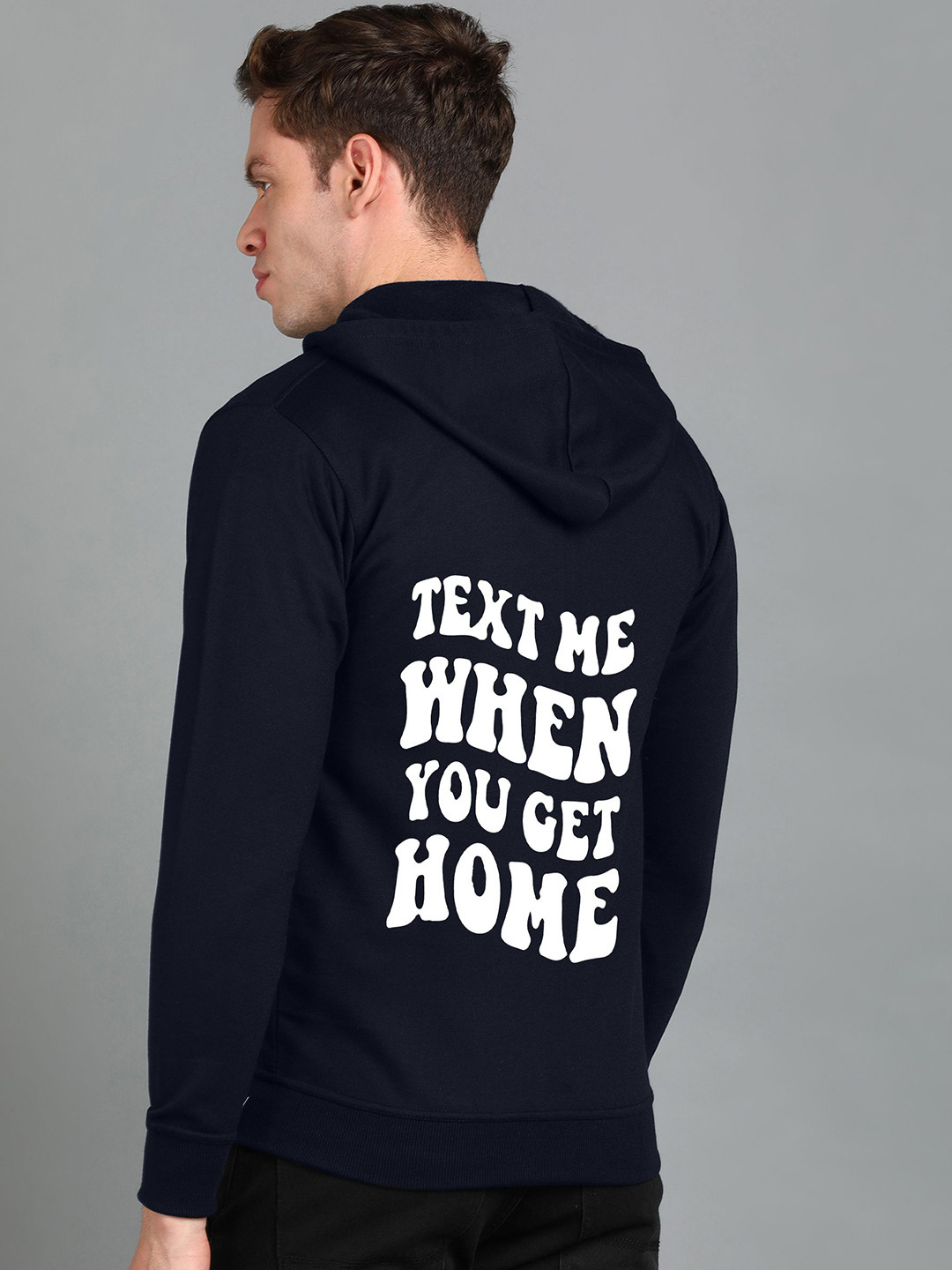 

FALTU.CO Men Typography Printed Hooded Ribbed Cotton Sweatshirt, Navy blue