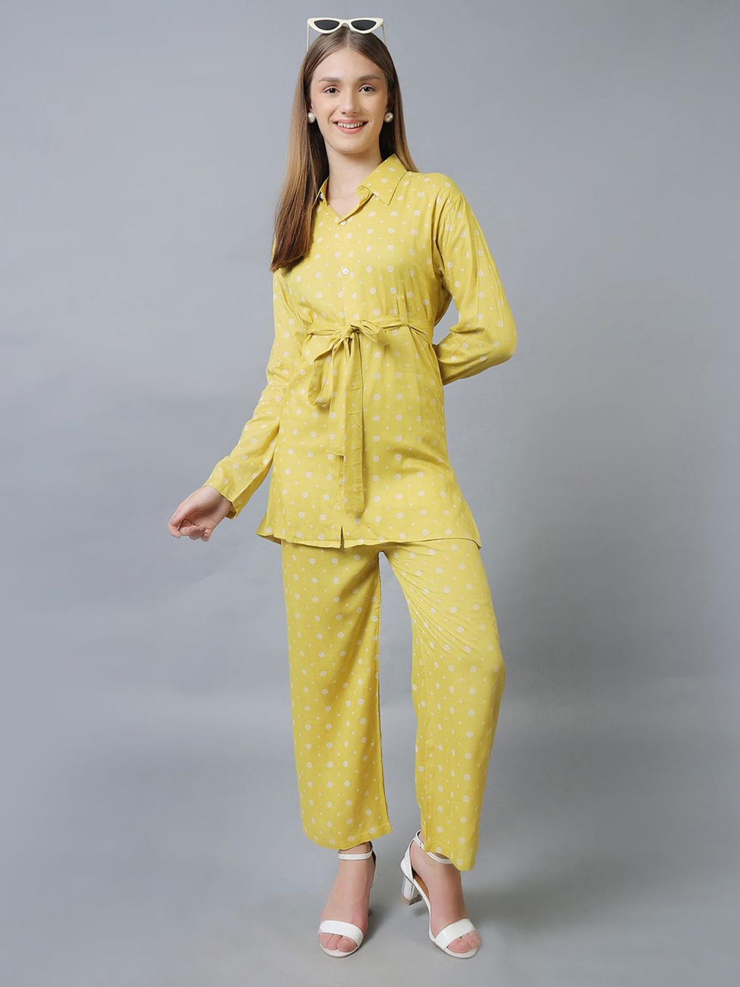 

Softwrap Women Polka Dot Belted Co-ords Set, Yellow
