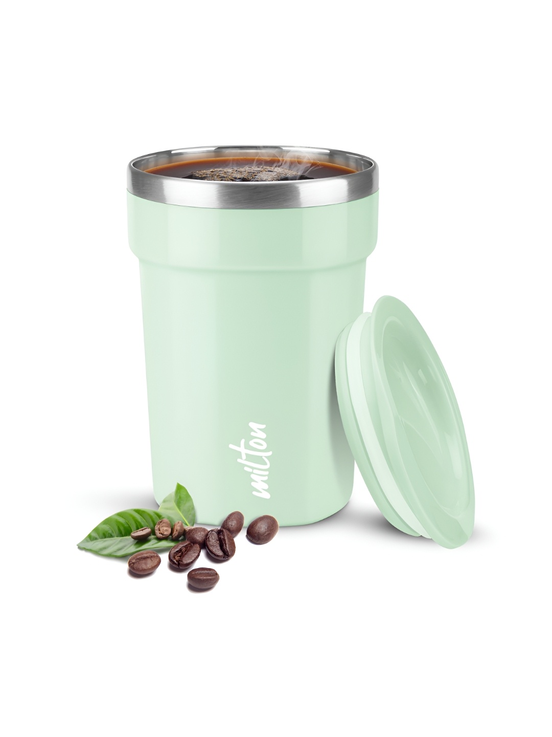 

Milton Cool Touch Deccan 350 Aqua Green SS Non Insulated Mug with Handle & Lid-330ml, Turquoise blue