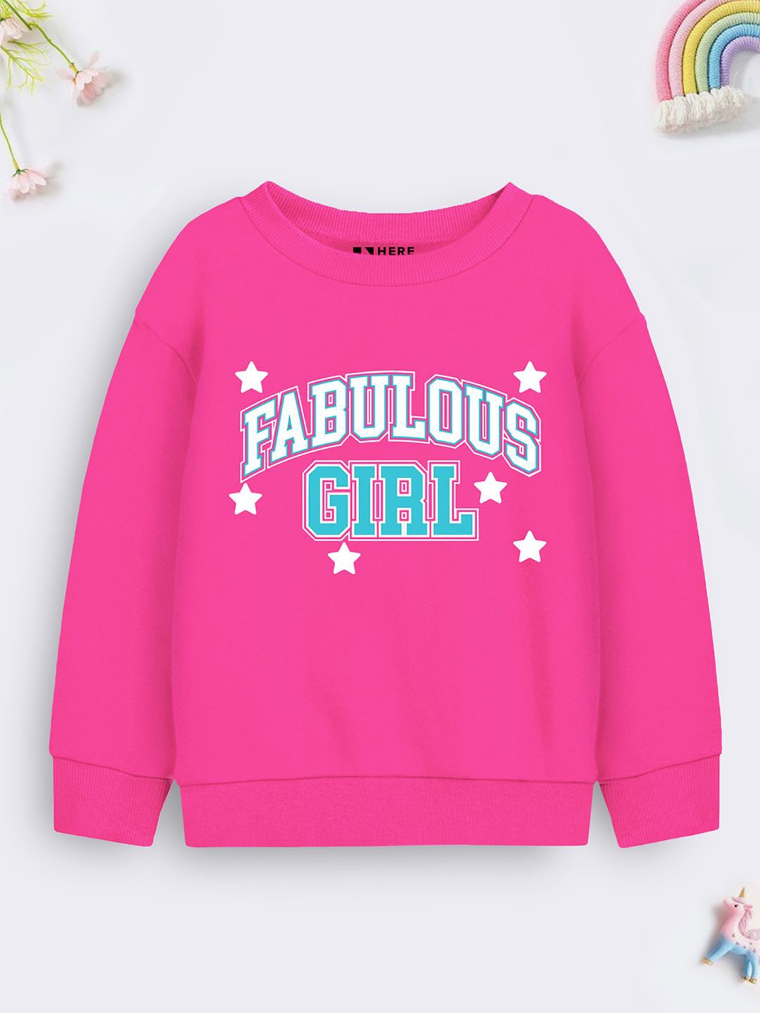 

HERE&NOW Girls Typography Printed Round Neck Cotton Sweatshirt, Pink