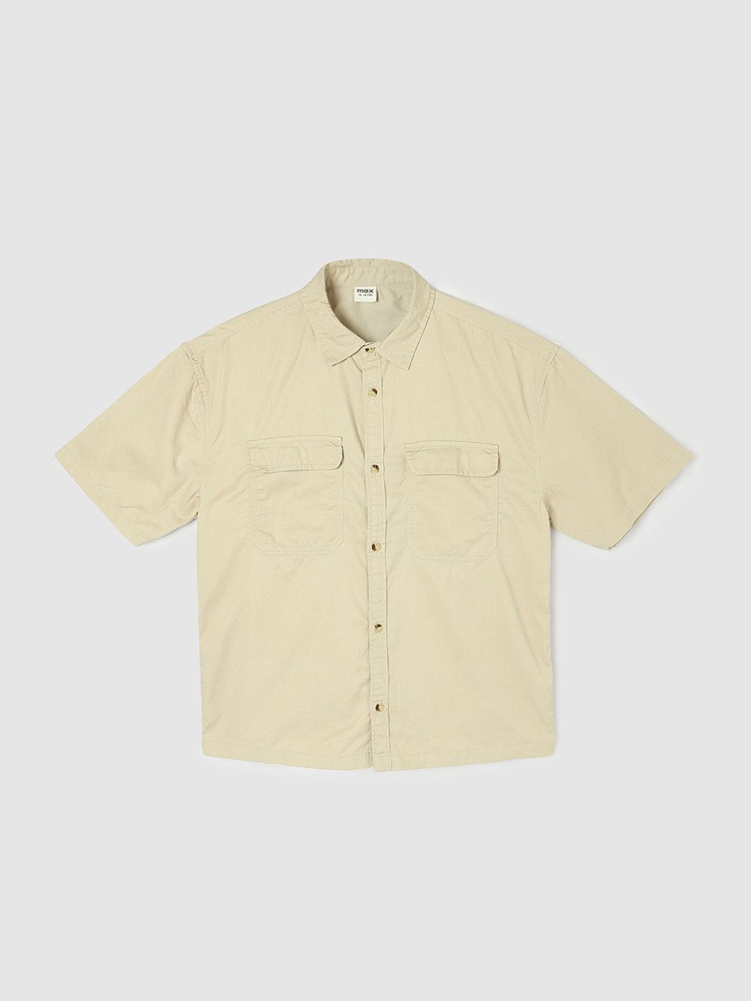 

max Boys Spread Collar Solid Cotton Casual Shirt, Beige