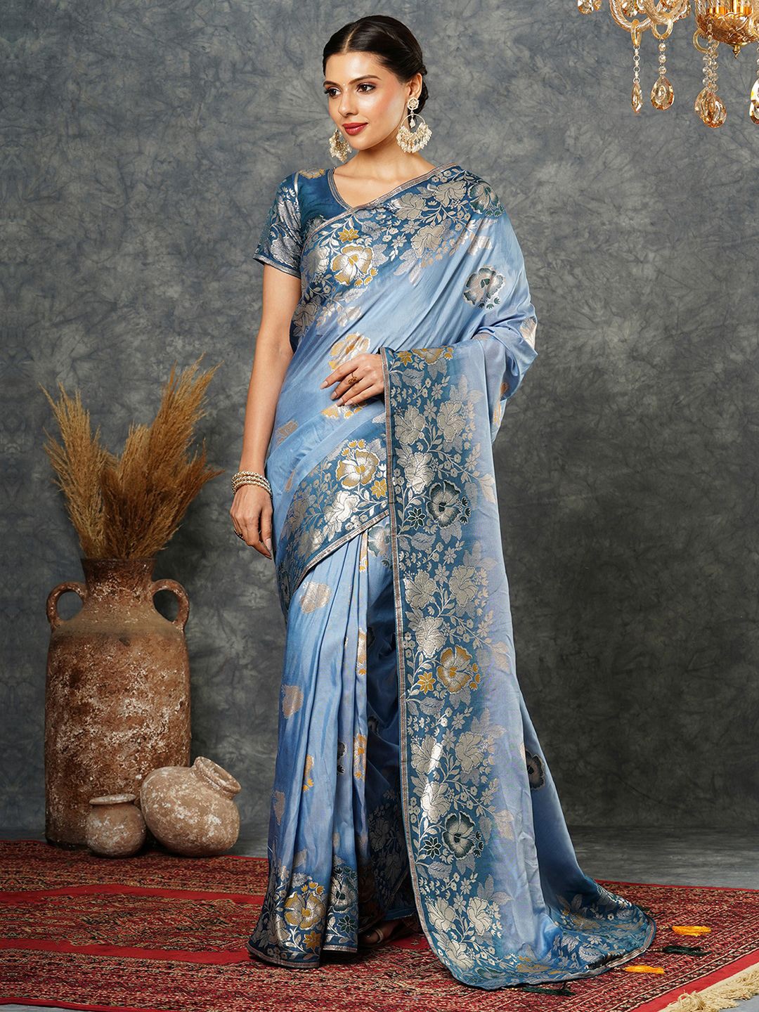 

Satrani Woven Design Zari Banarasi Saree, Blue