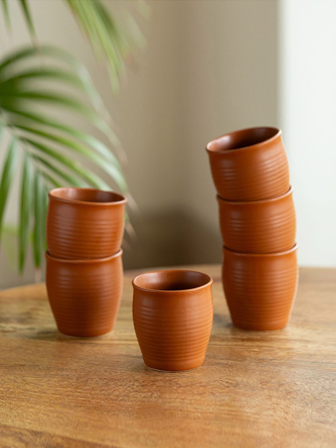 

ExclusiveLane Terra Coffee Brown 6 Pieces Ceramic Glossy Kulladhs 160 ml