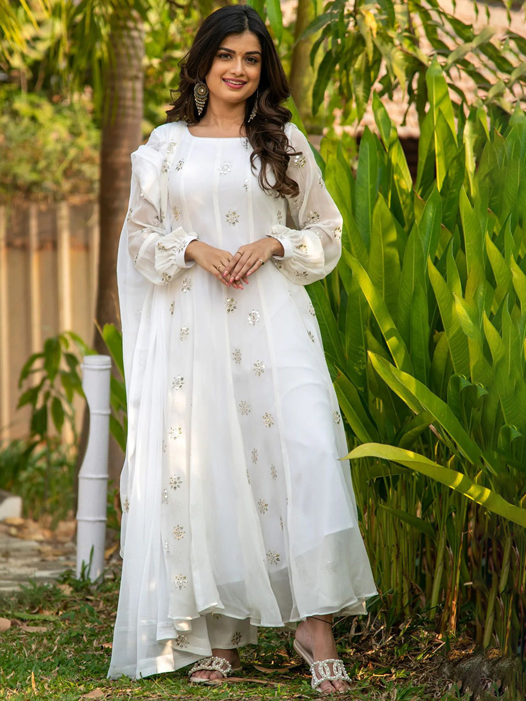 

KALINI Women Embroidered Regular Mirror Work Kurta with Palazzos & With Dupatta, White