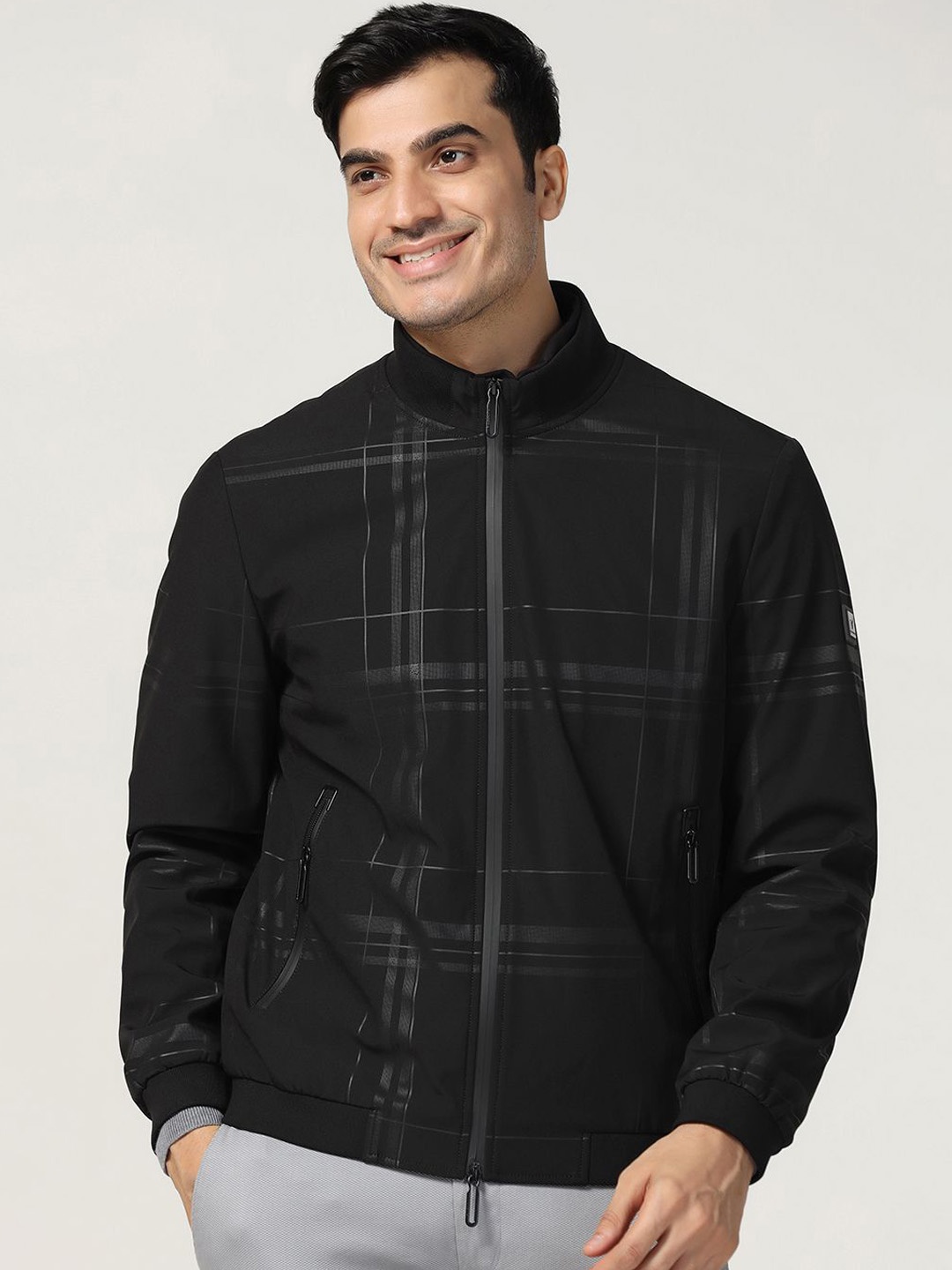 

Blackberrys Men Checked Bomber Jacket, Black