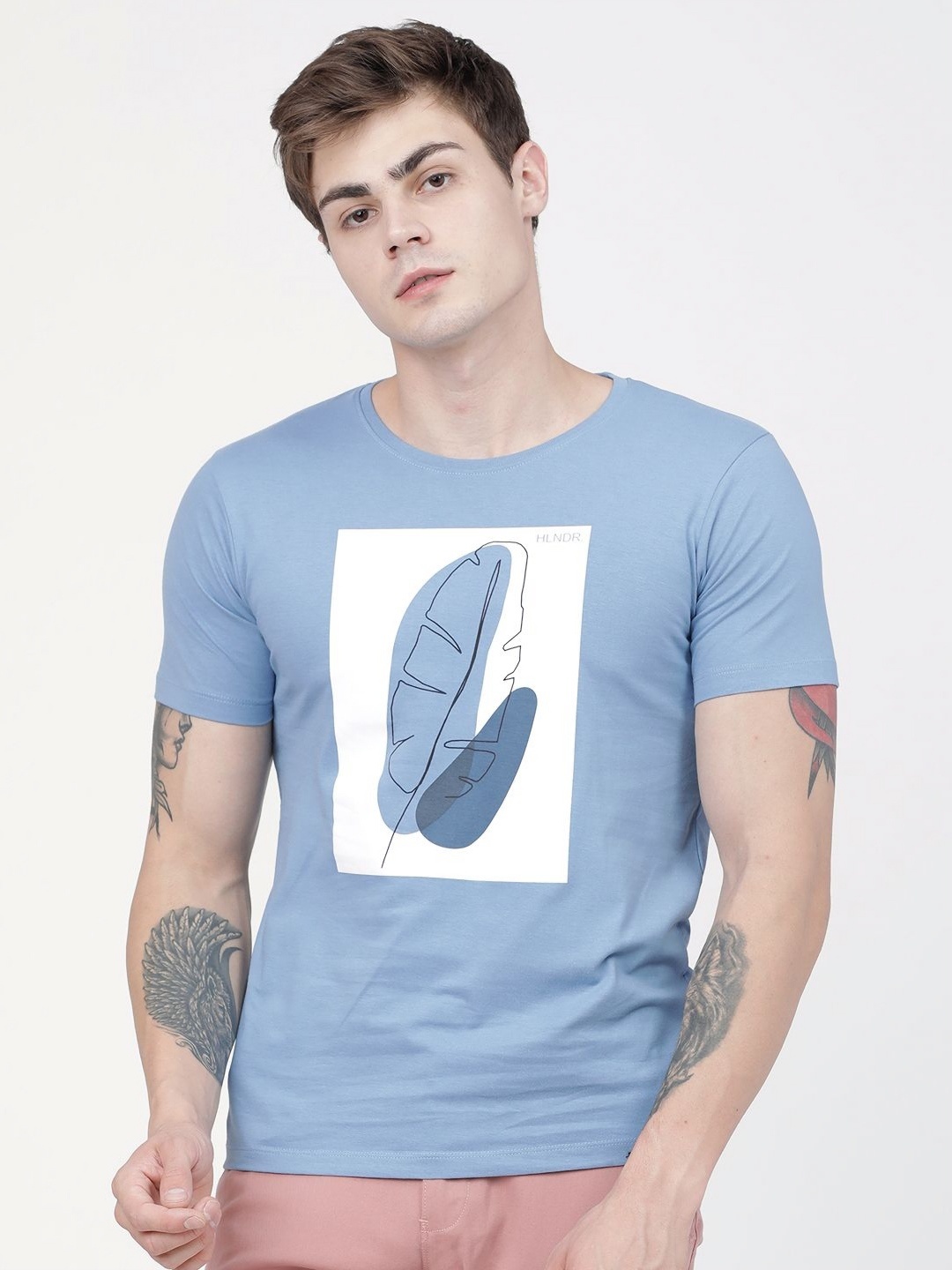 

HIGHLANDER Men Graphic Printed Round Neck Cotton Slim Fit T-shirt, Blue