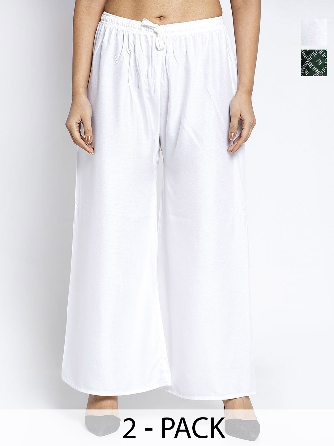 

GRACIT Women Pack Of 2 Flared Palazzos, White