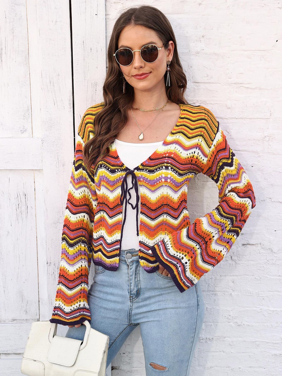 

StyleCast x Revolte Yellow & White Printed Tie-Up Shrug