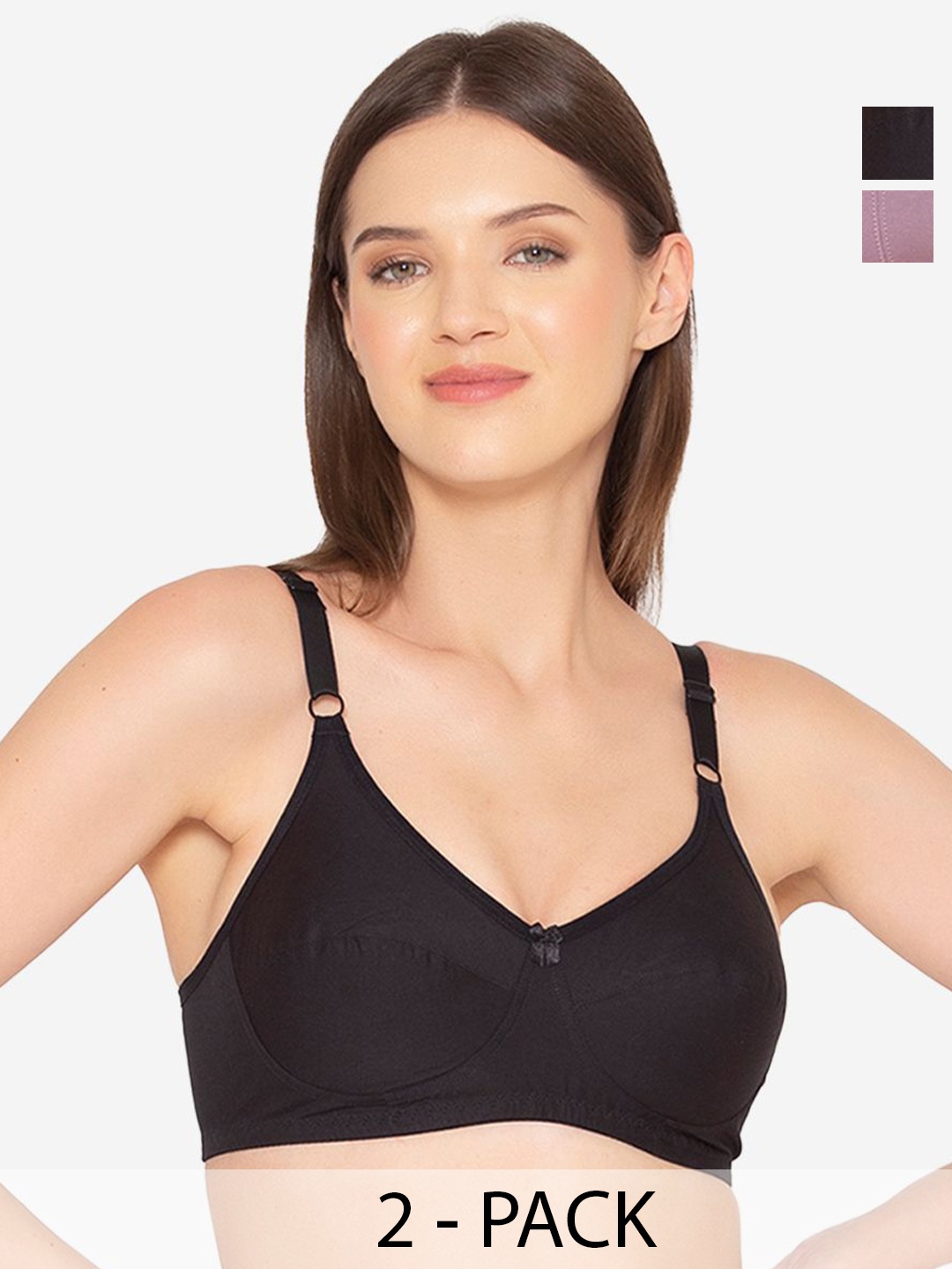 

GROVERSONS Paris Beauty Pack of 2 Women Solid Full Coverage Non-Padded Bra, Black
