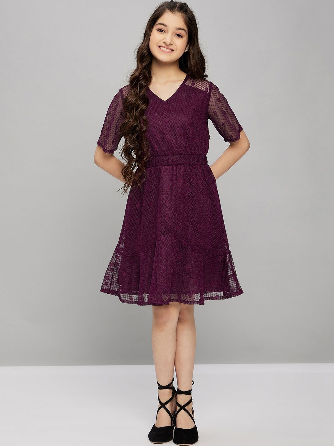 

Stylo Bug Girls V-Neck A-line Dress, Maroon