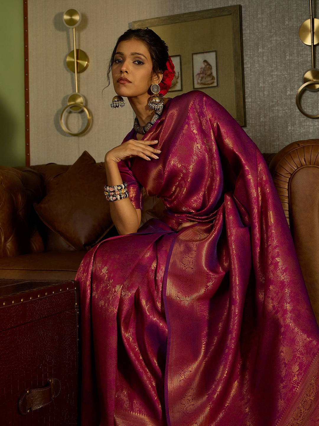 

Sangria Woven Design Zari Banarasi Saree, Purple