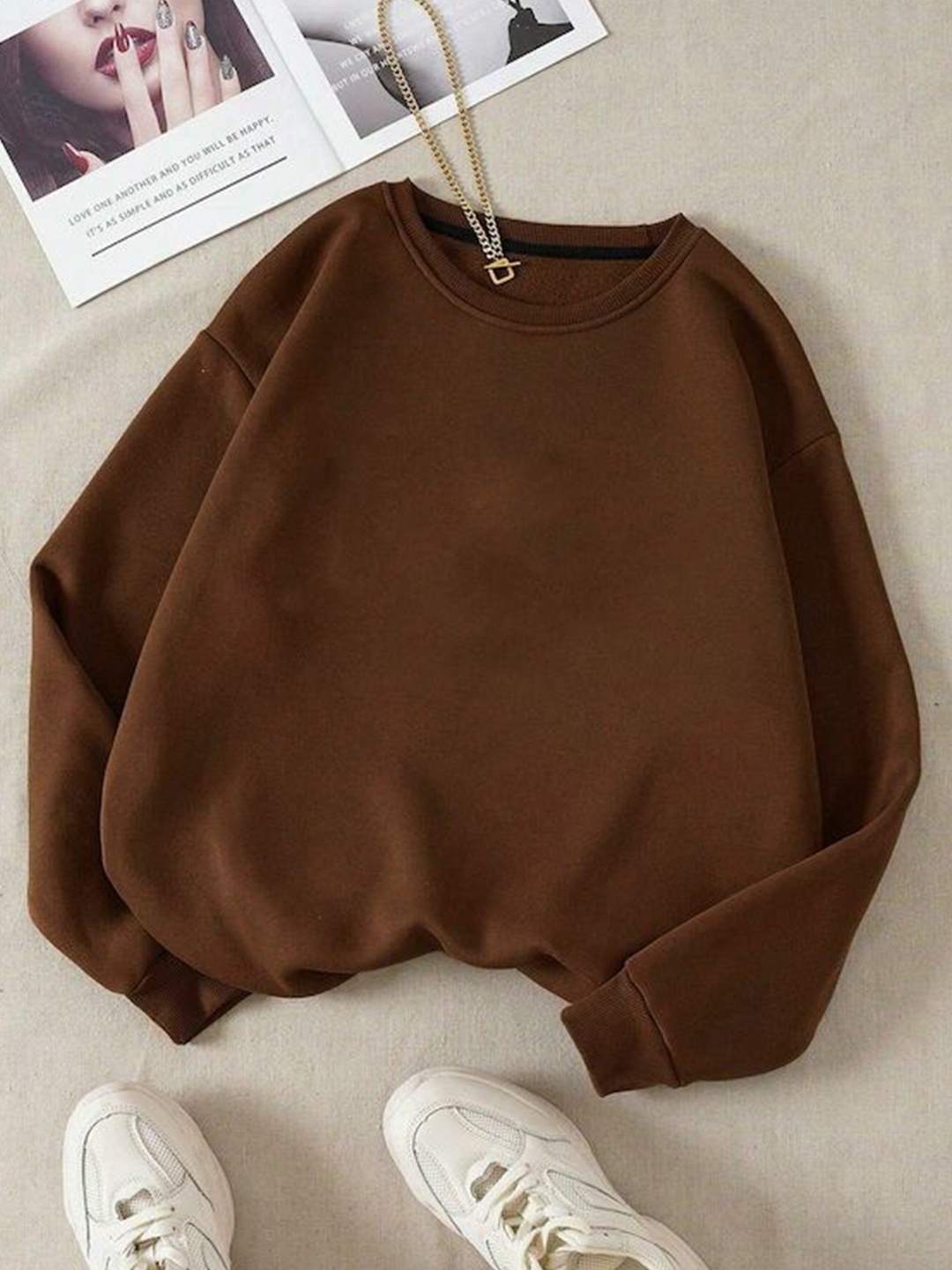

TABADTOD Unisex Kids Solid Dry Fit Round Neck Sweatshirt, Brown