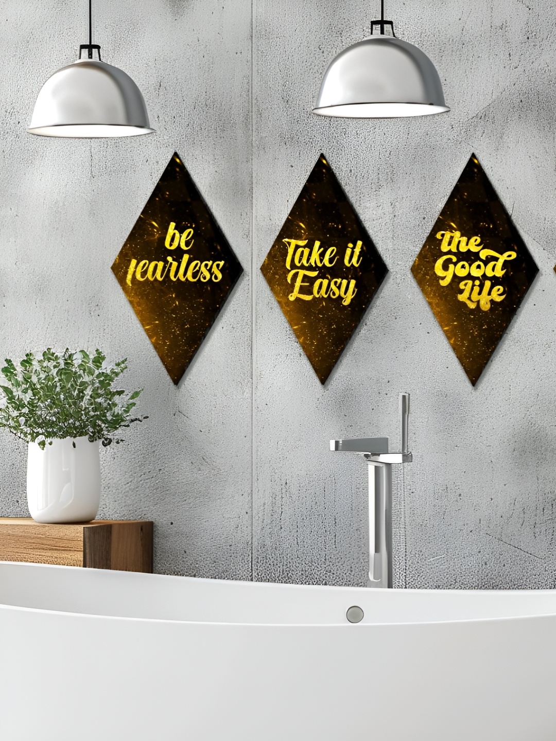 

CVANU Brown & Yellow 3 Pieces Motivational Quote Printed Wooden Wall Hangings