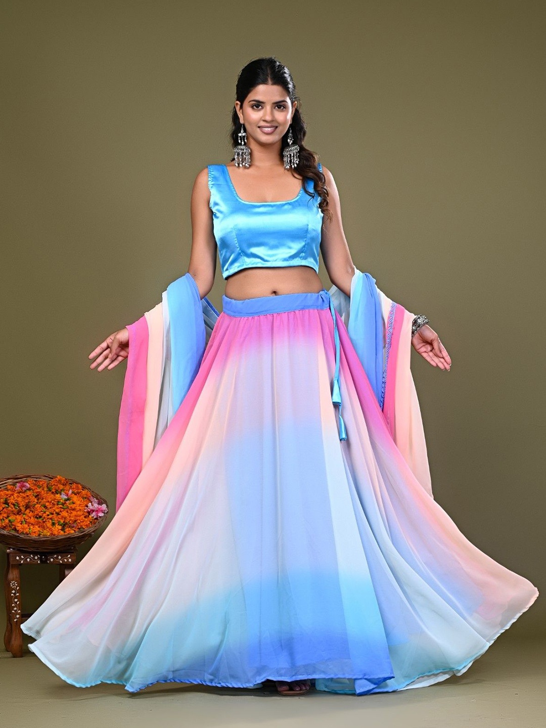 

Futra Gabha Ready to Wear Lehenga & Blouse With Dupatta, Turquoise blue