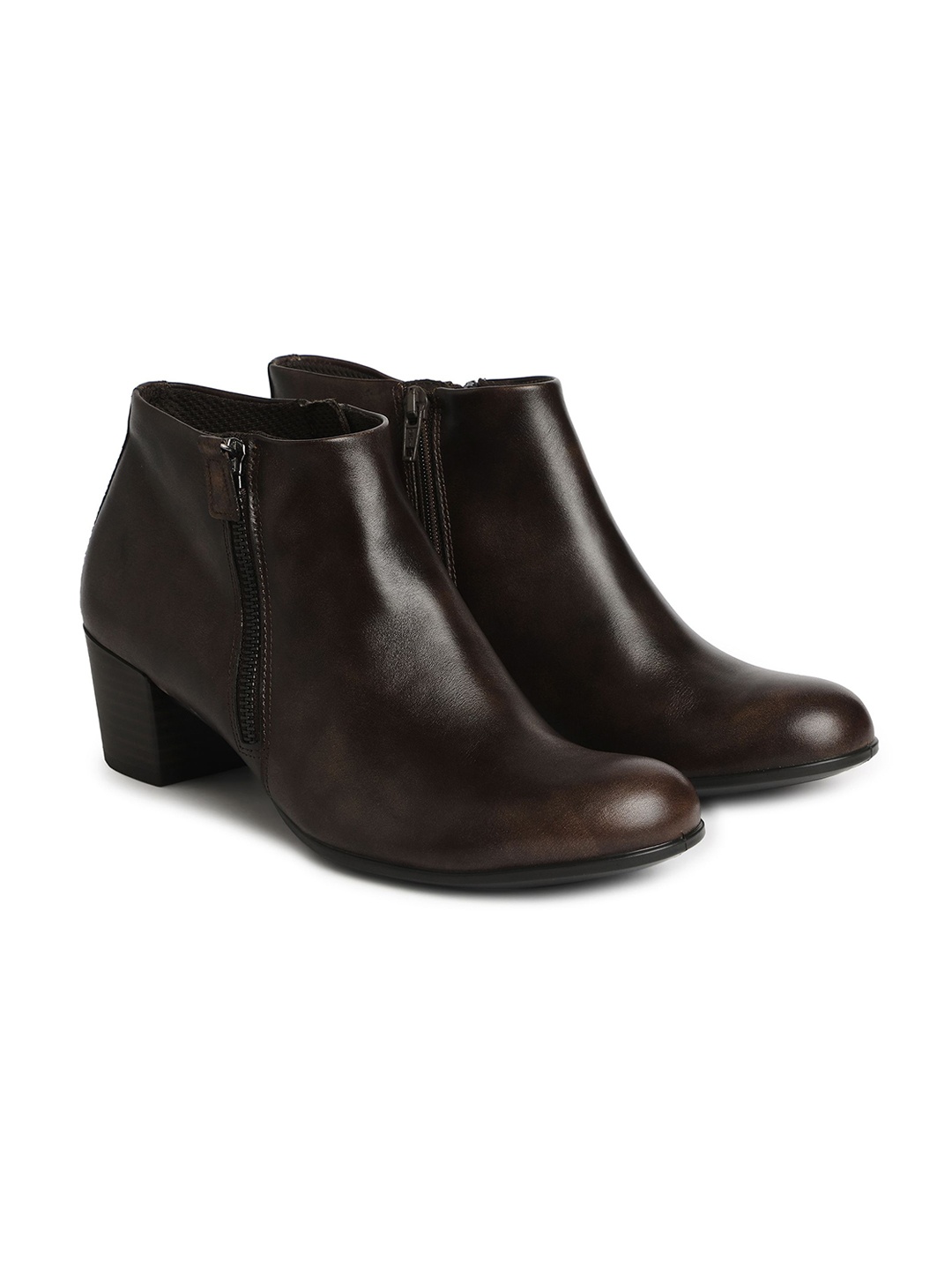 

ECCO Women Leather Block Heeled Ankle Boots, Brown