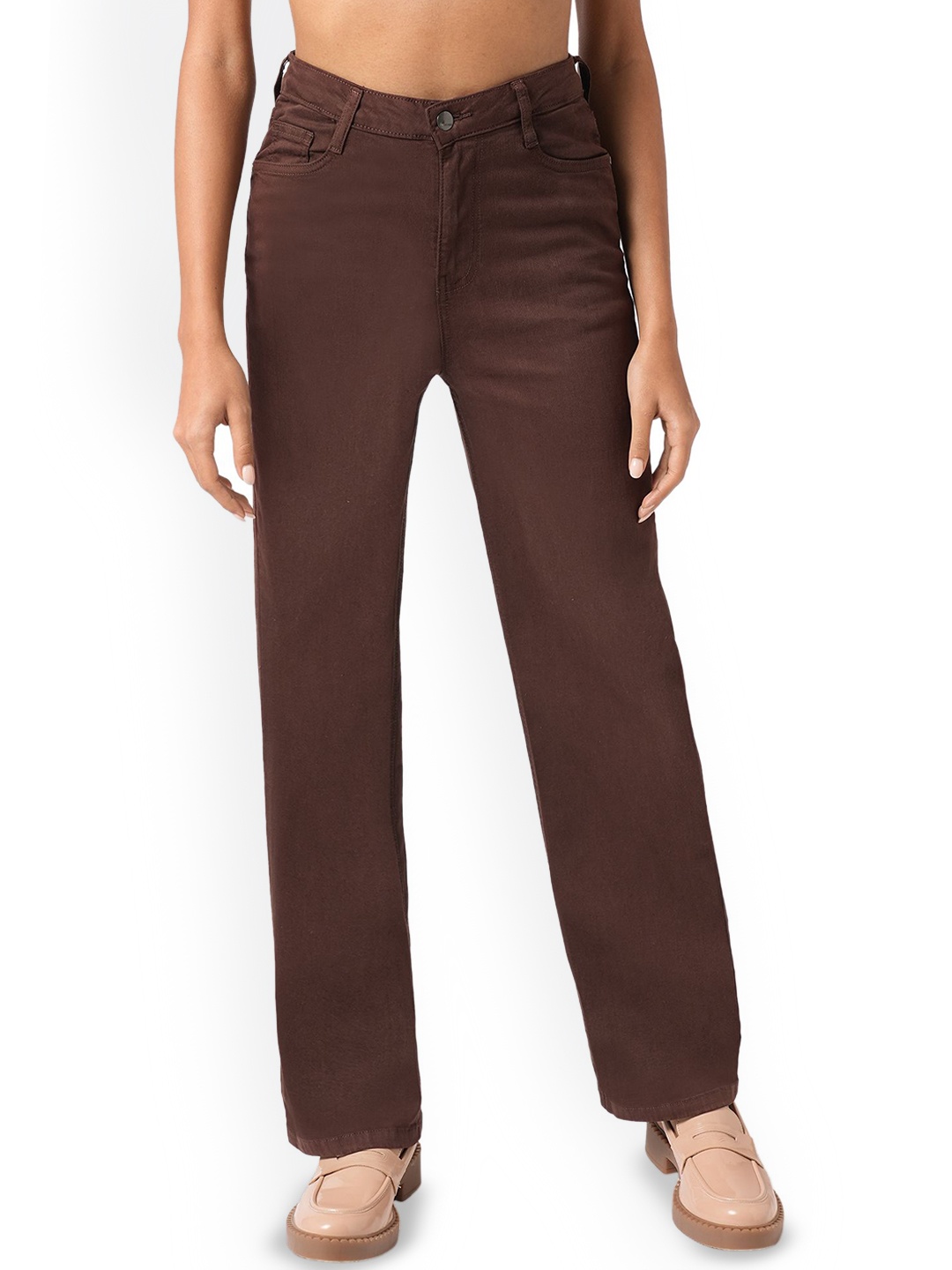 

Kraus Jeans Women Straight Fit High-Rise Stretchable Jeans, Brown