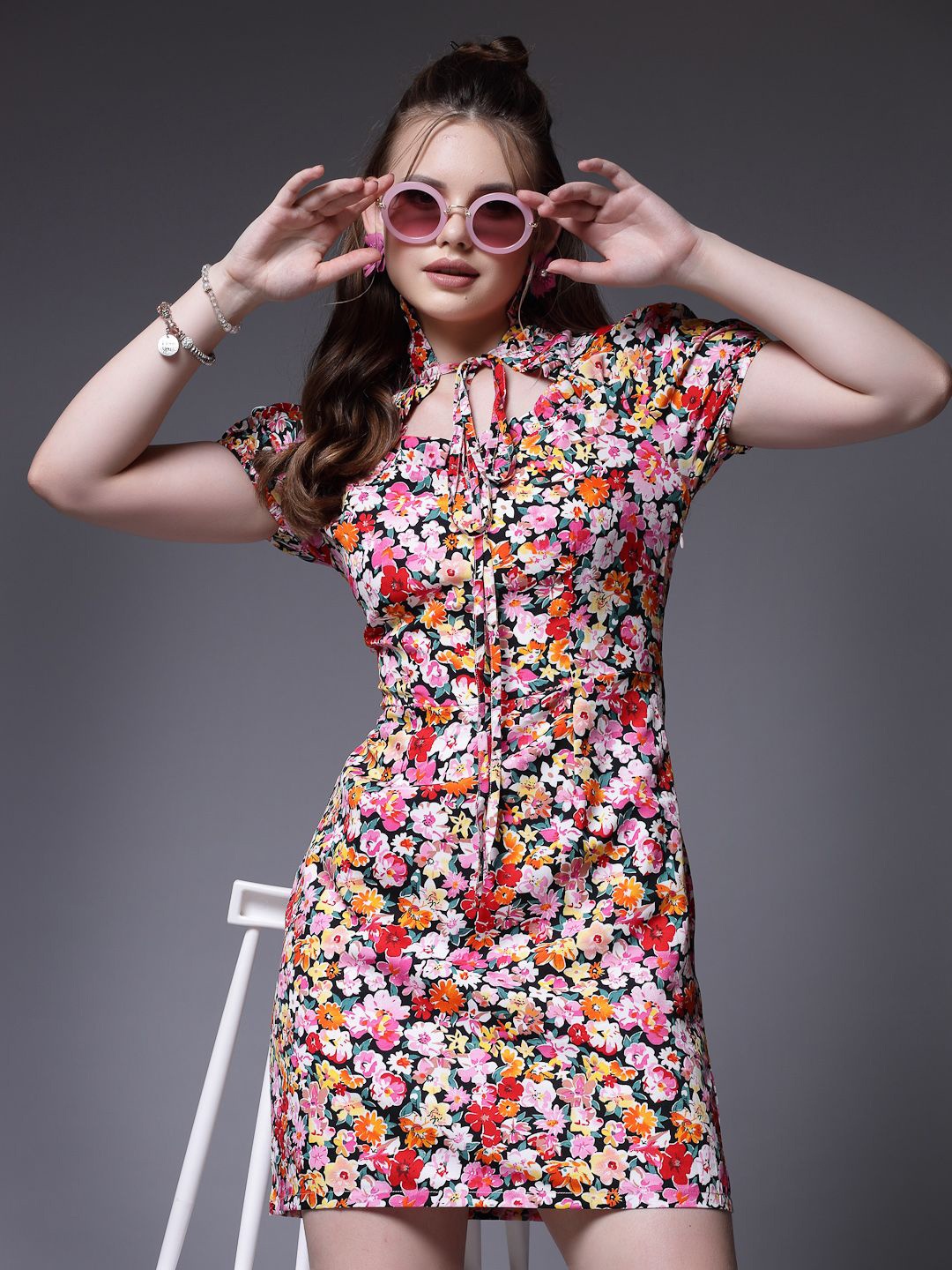 

BEING NAUGHTY Floral Printed Sheath Mini Dress, Pink
