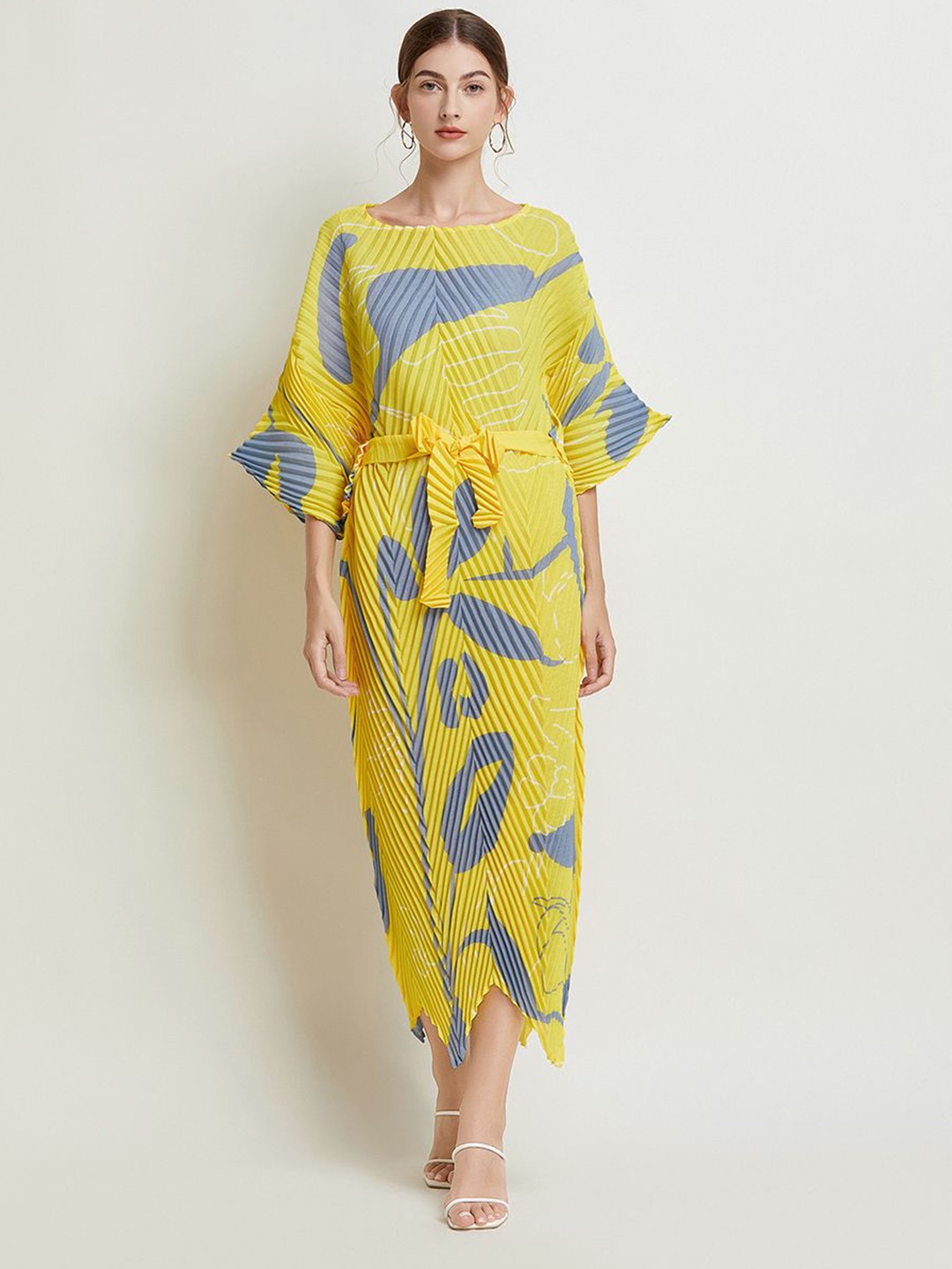 

JC Collection Women Abstract Printed Bell Sleeve Maxi Dress, Yellow