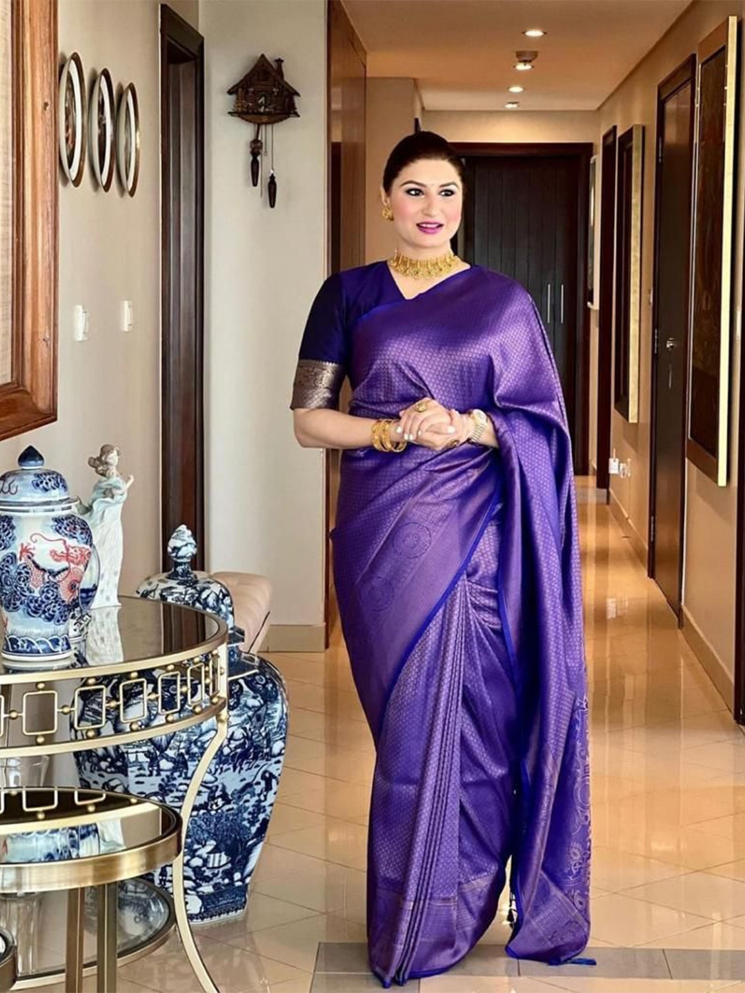 

Kriyansh Woven Design Zari Kanjeevaram Saree, Blue