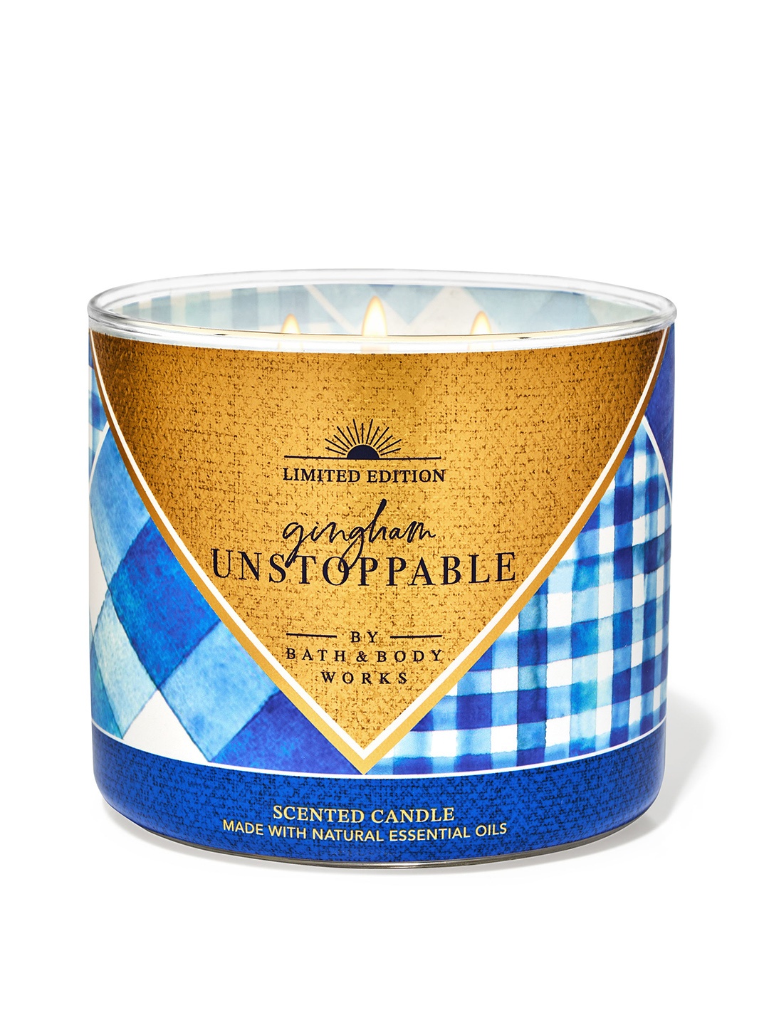 

Bath & Body Works Gingham Unstoppable 3-Wick Candle with Essential Oils - 411 g, Blue