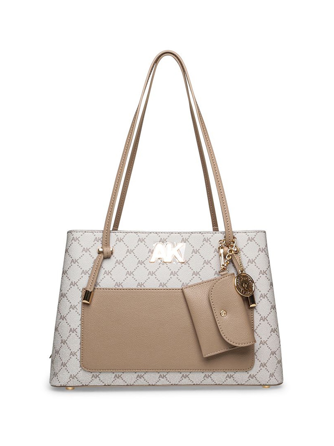

ANNE KLEIN Geometric Colourblocked Oversized Structured Shoulder Bag with Quilted, Off white