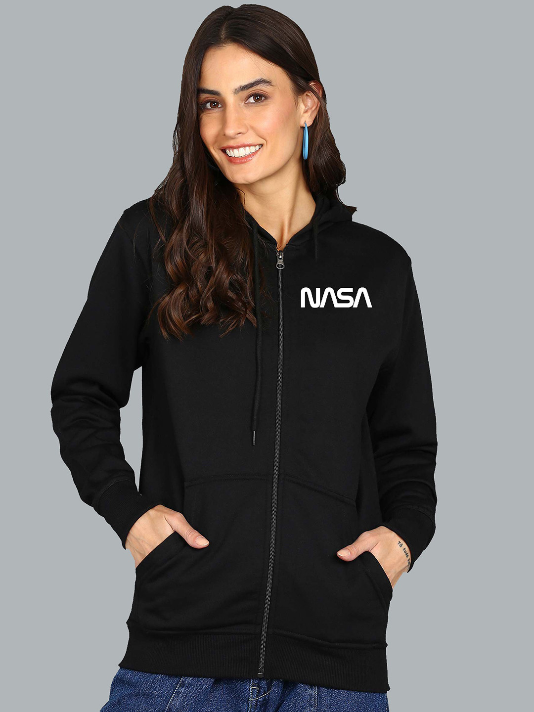 

FALTU.CO Women Typography Printed Hooded Ribbed Cotton Sweatshirt, Black