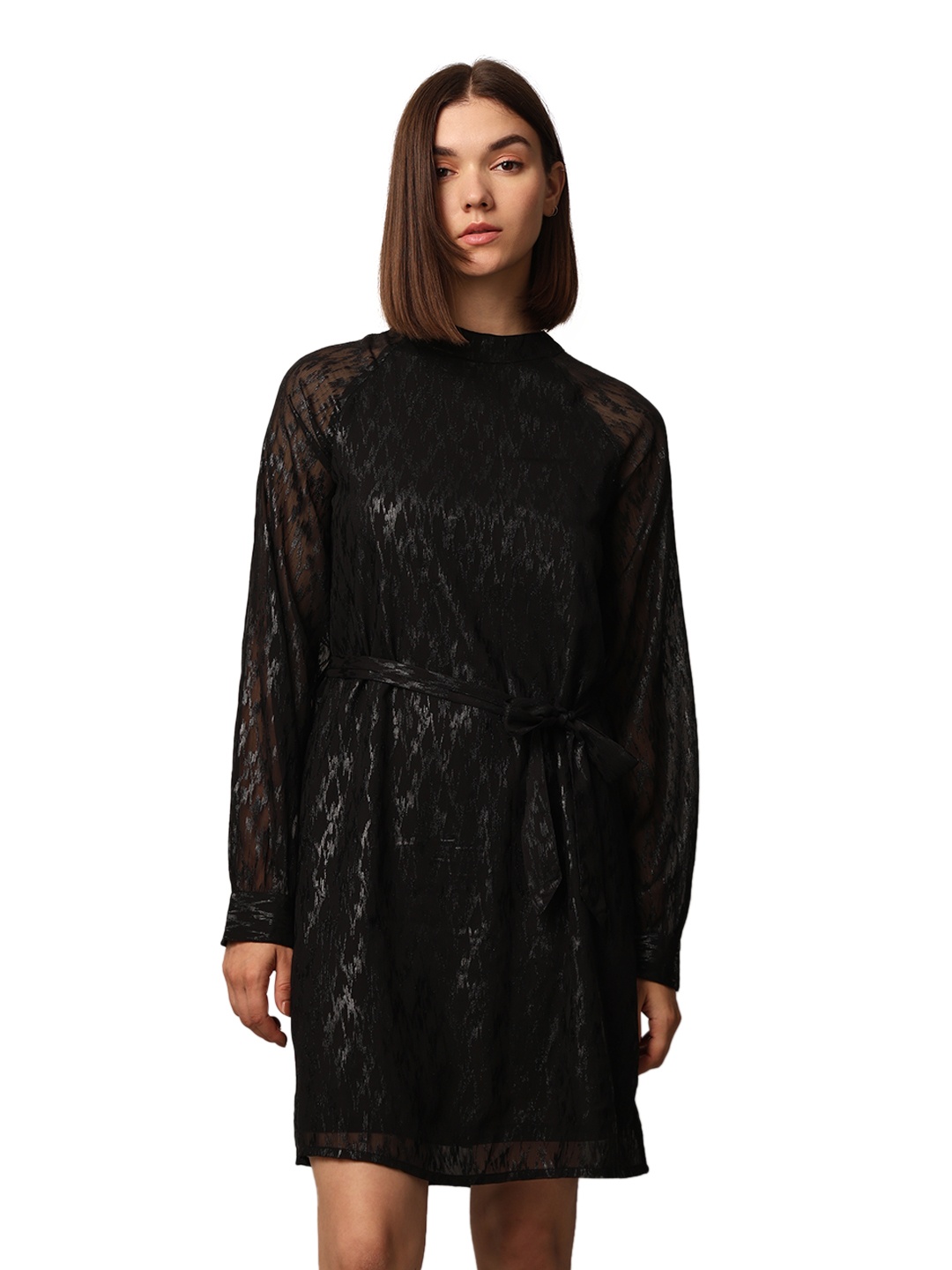 

ONLY Embellished Jacquard Fit & Flare Mini Dress, Black