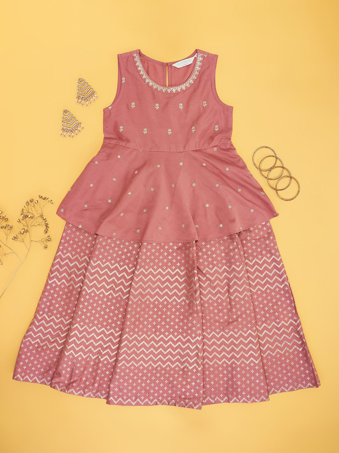 

AKKRITI BY PANTALOONS Girls Printed Fit & Flare Dress, Peach