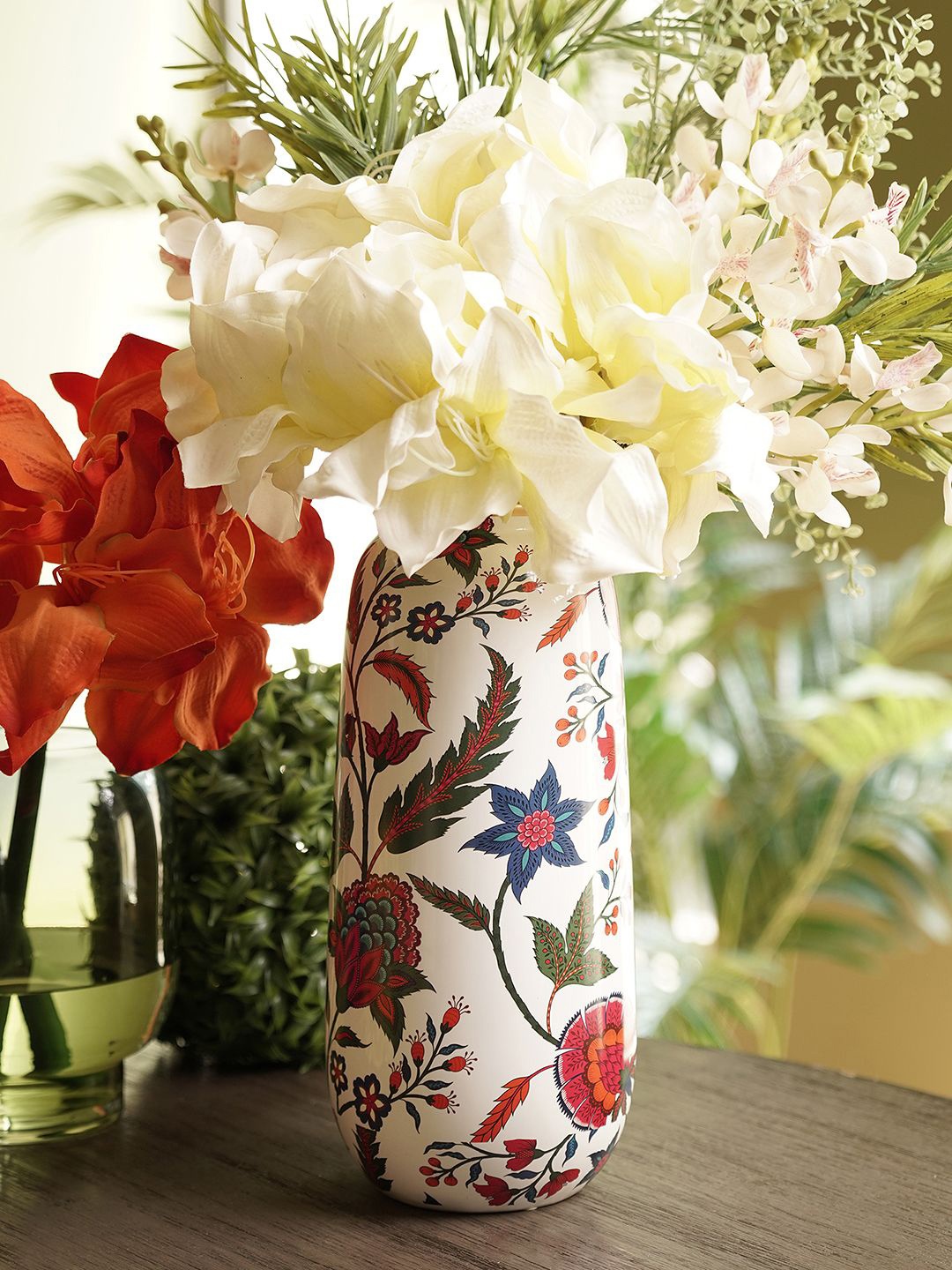 

Pure Home and Living White Floral Print Ceramic Vase