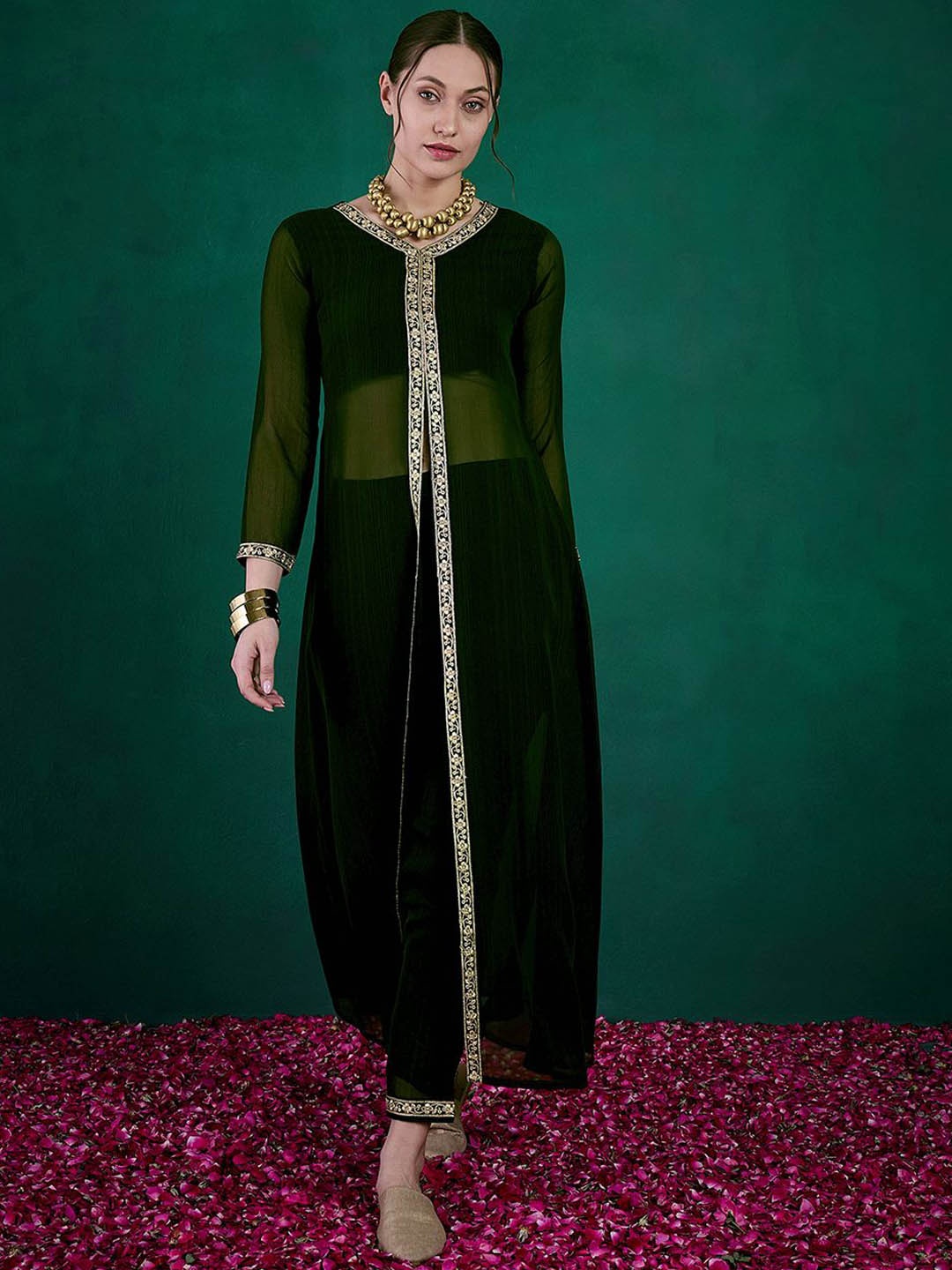 

Sangria Embroidered A-Line Kurta Set, Green