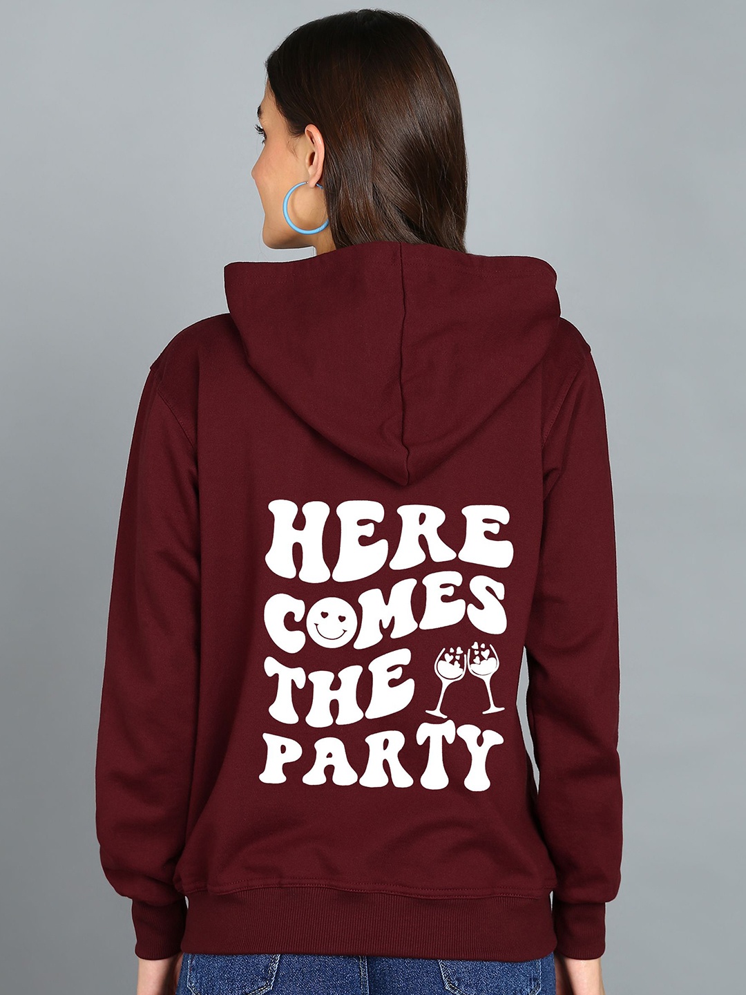 

FALTU.CO Women Typography Printed Hooded Ribbed Cotton Sweatshirt, Maroon