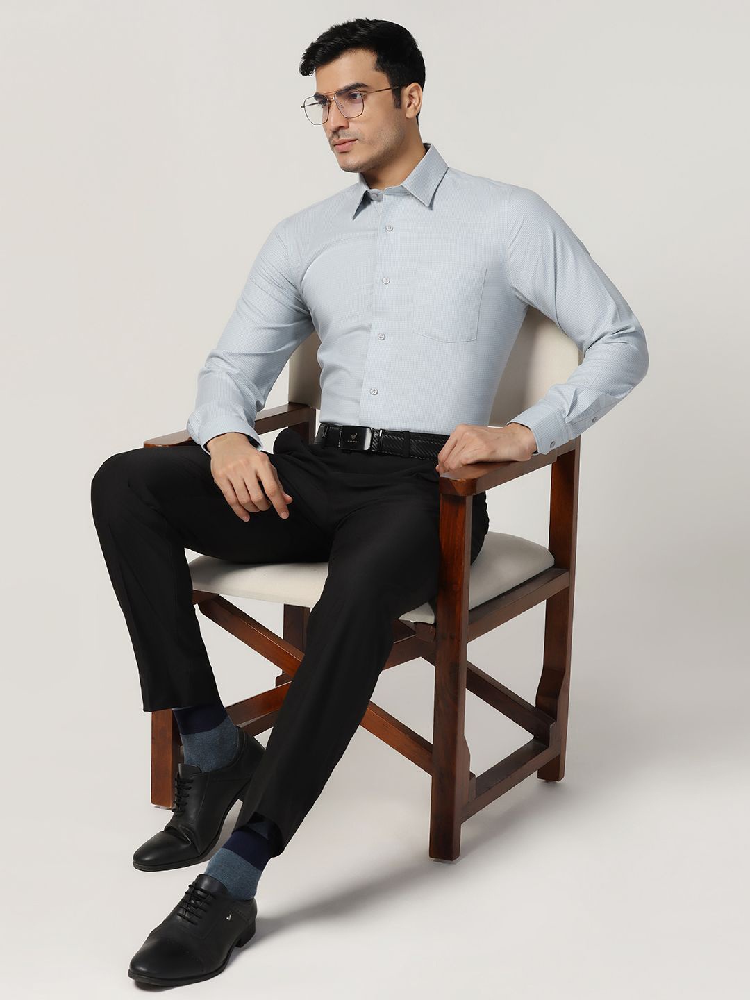 

Blackberrys Men Checked Formal Slim Fit Cotton Shirt, Blue