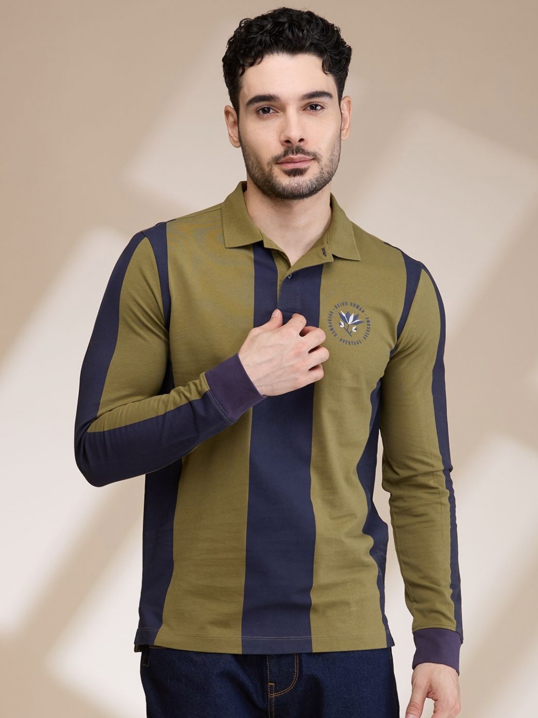 

Being Human Men Colourblocked Polo Collar Cotton T-shirt, Green