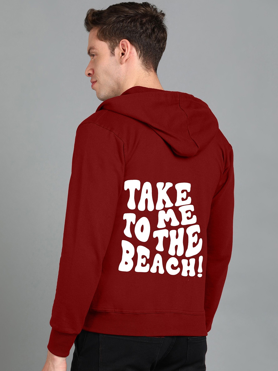 

FALTU.CO Men Graphic Printed Hooded Sweatshirt, Maroon