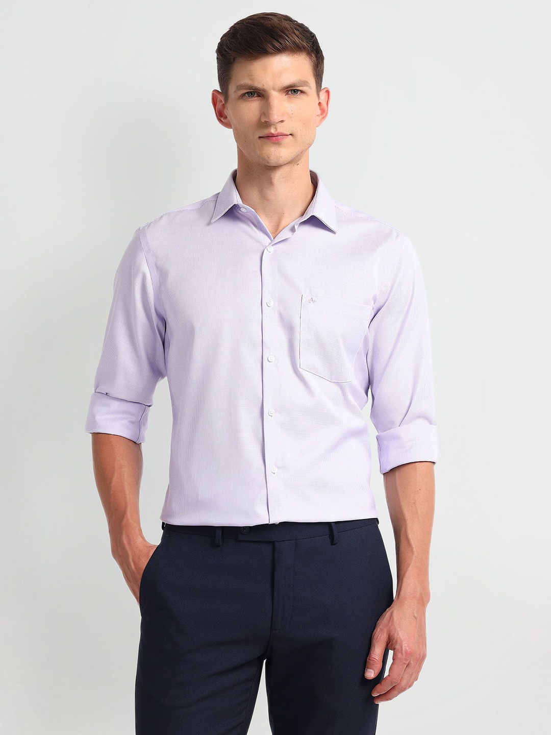 

Arrow Men Classic Spread Collar Micro Ditsy Printed Cotton Formal Shirt, Purple